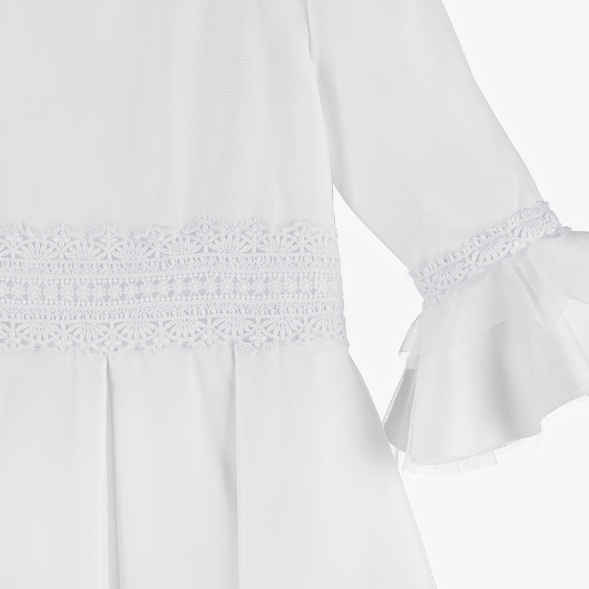 Girls White Tulle & Lace Dress - View 4