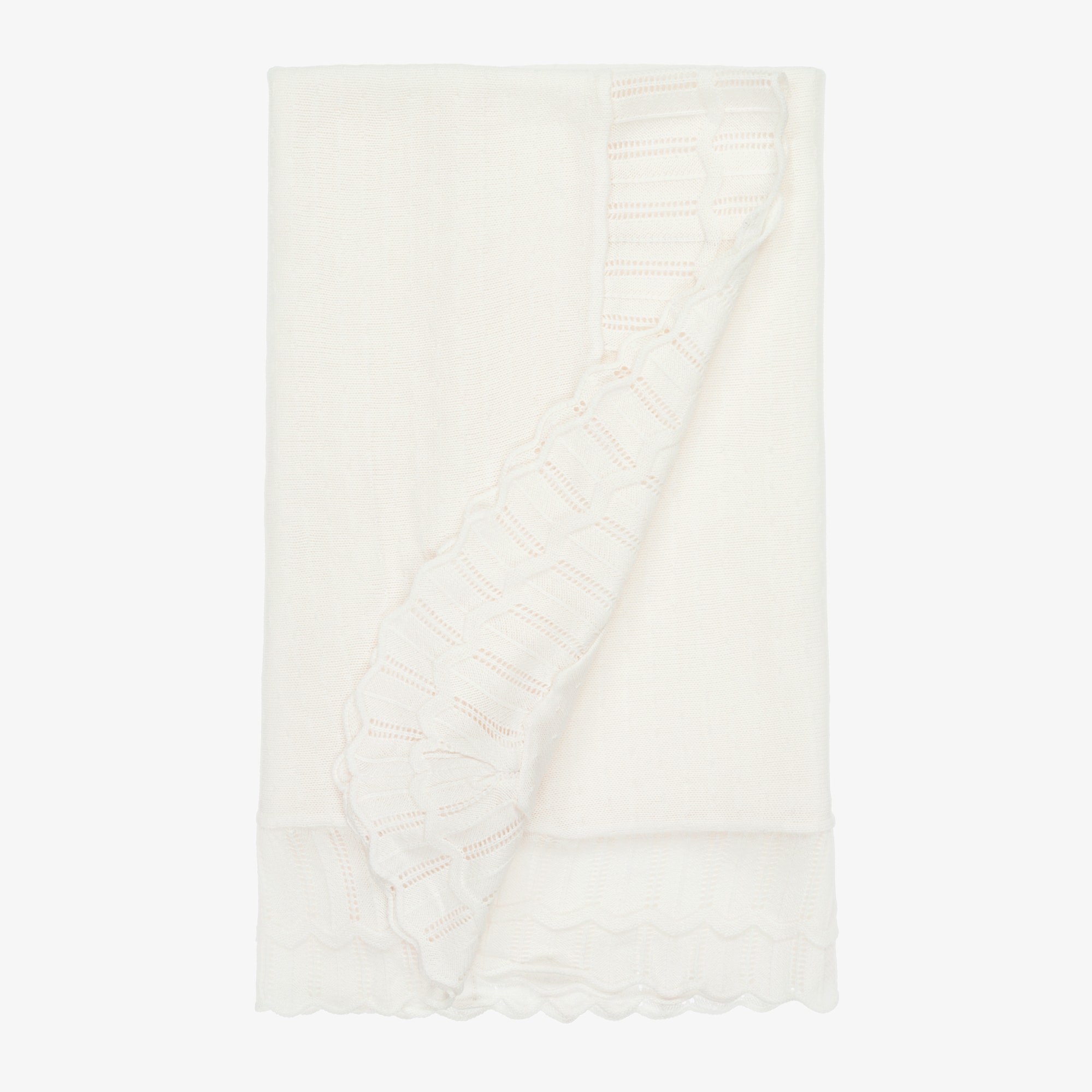 Ivory Knitted Baby Shawl with Scallop Edges (120cm) - View 1