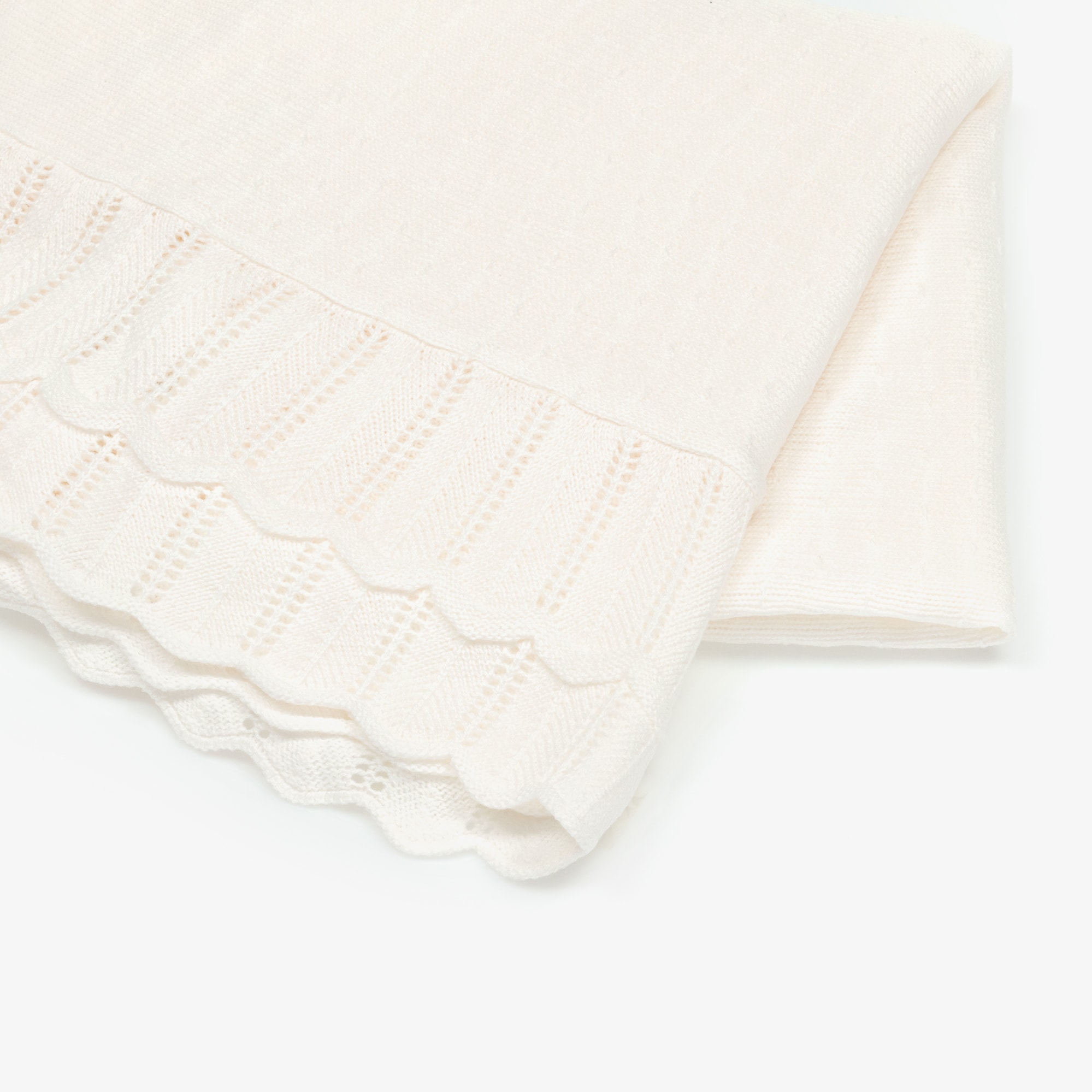 Ivory Knitted Baby Shawl with Scallop Edges (120cm) - View 3