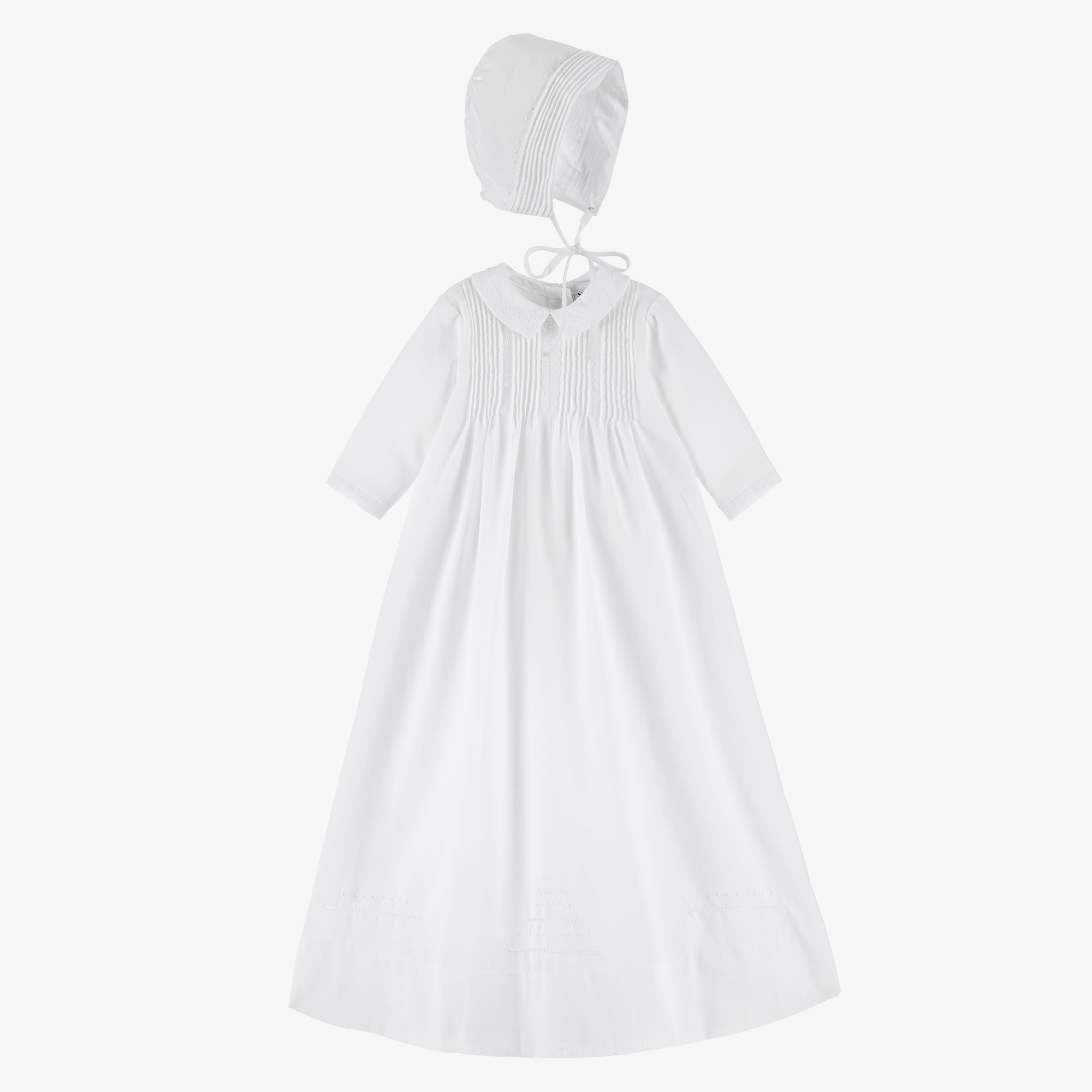 White Pintuck Ceremony Gown & Bonnet - View 1
