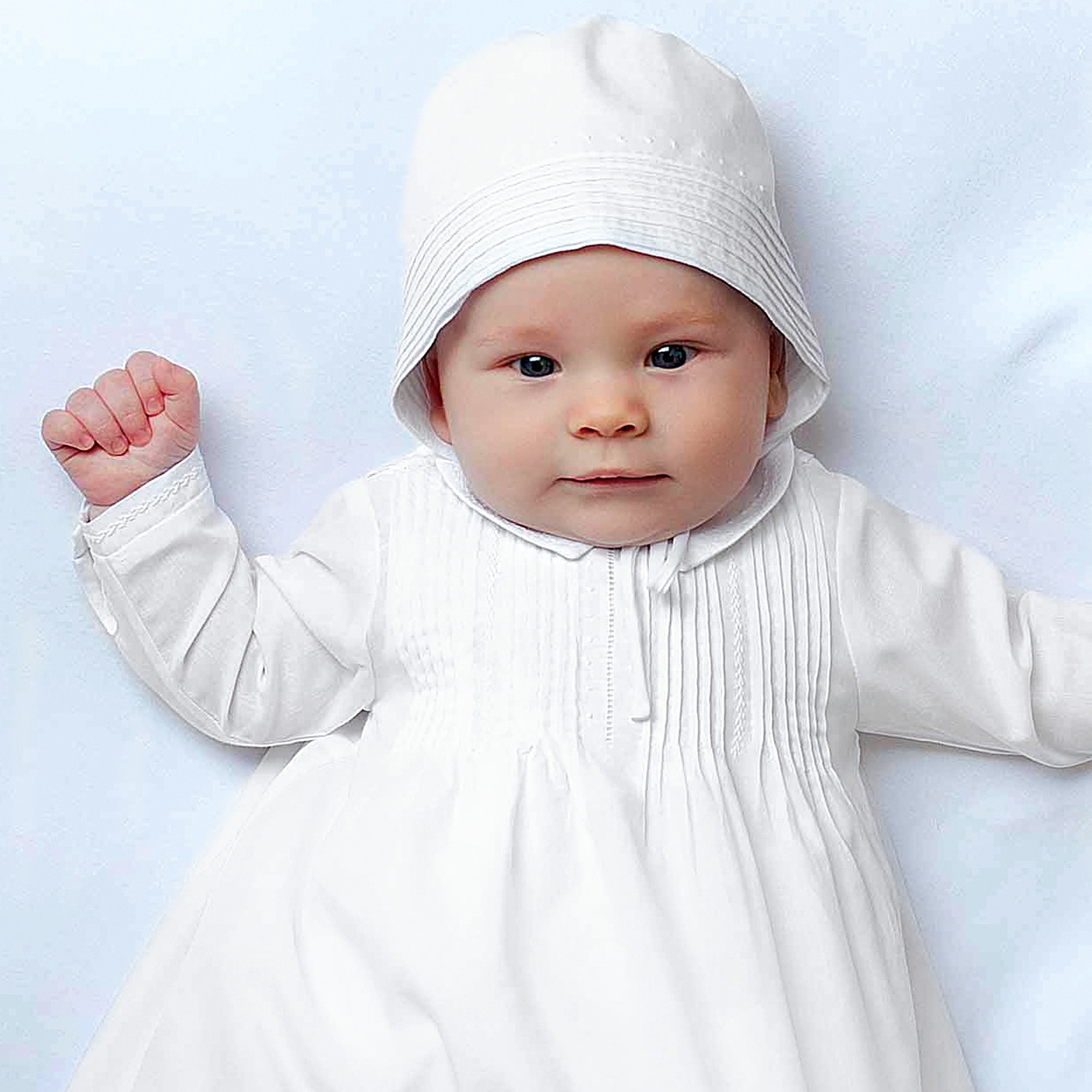 White Pintuck Ceremony Gown & Bonnet - View 2
