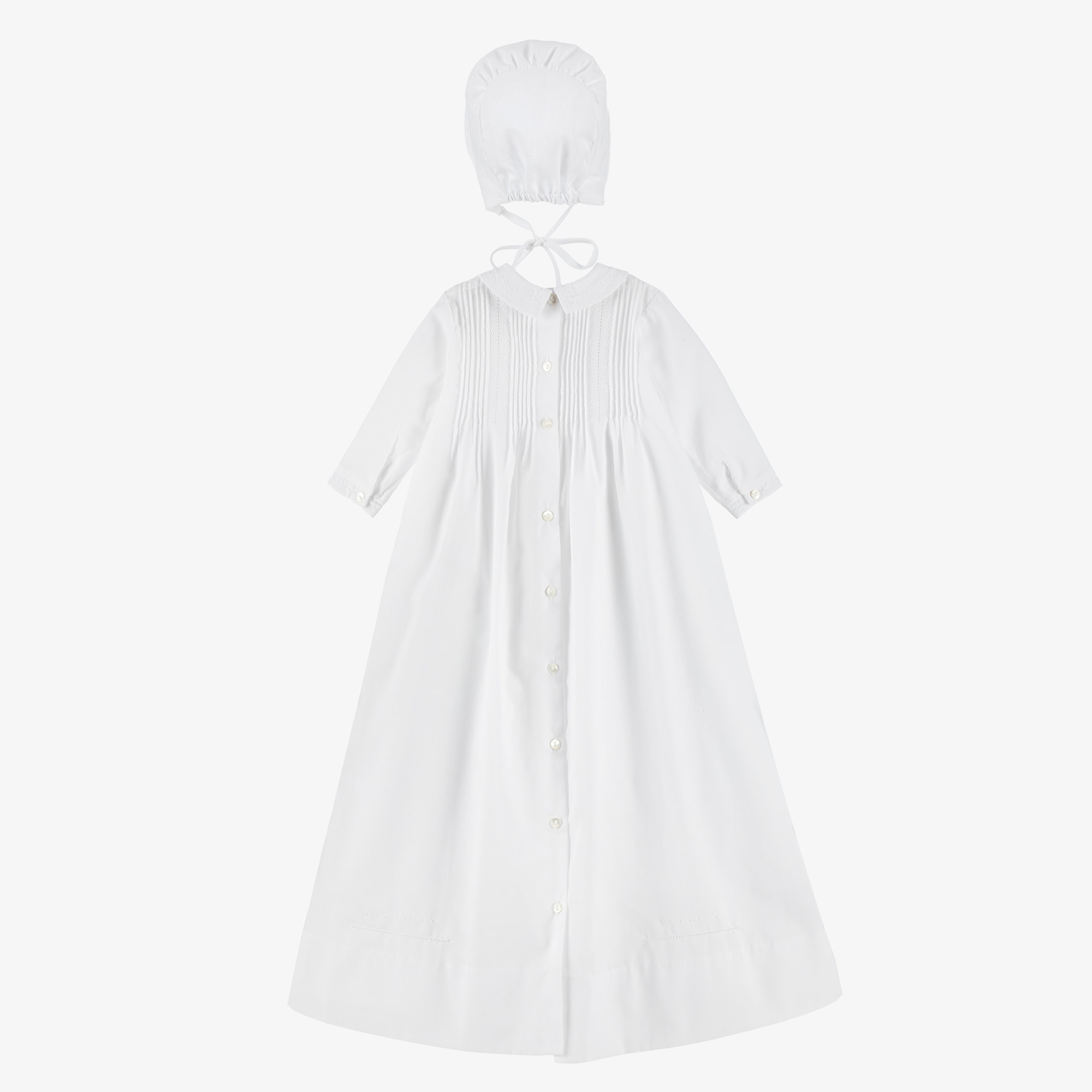 White Pintuck Ceremony Gown & Bonnet - View 3