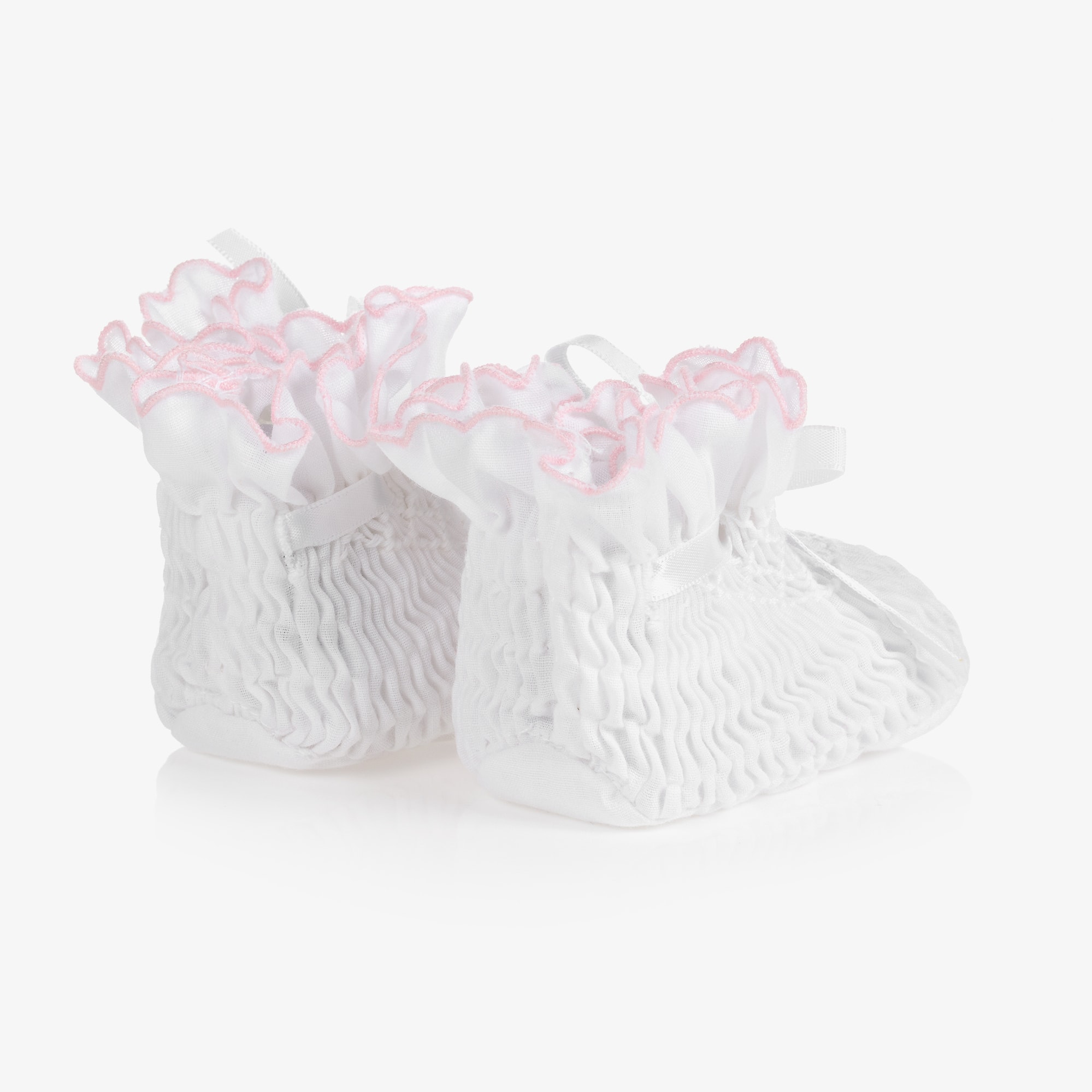 White Smocked Baby Girls Booties - View 3