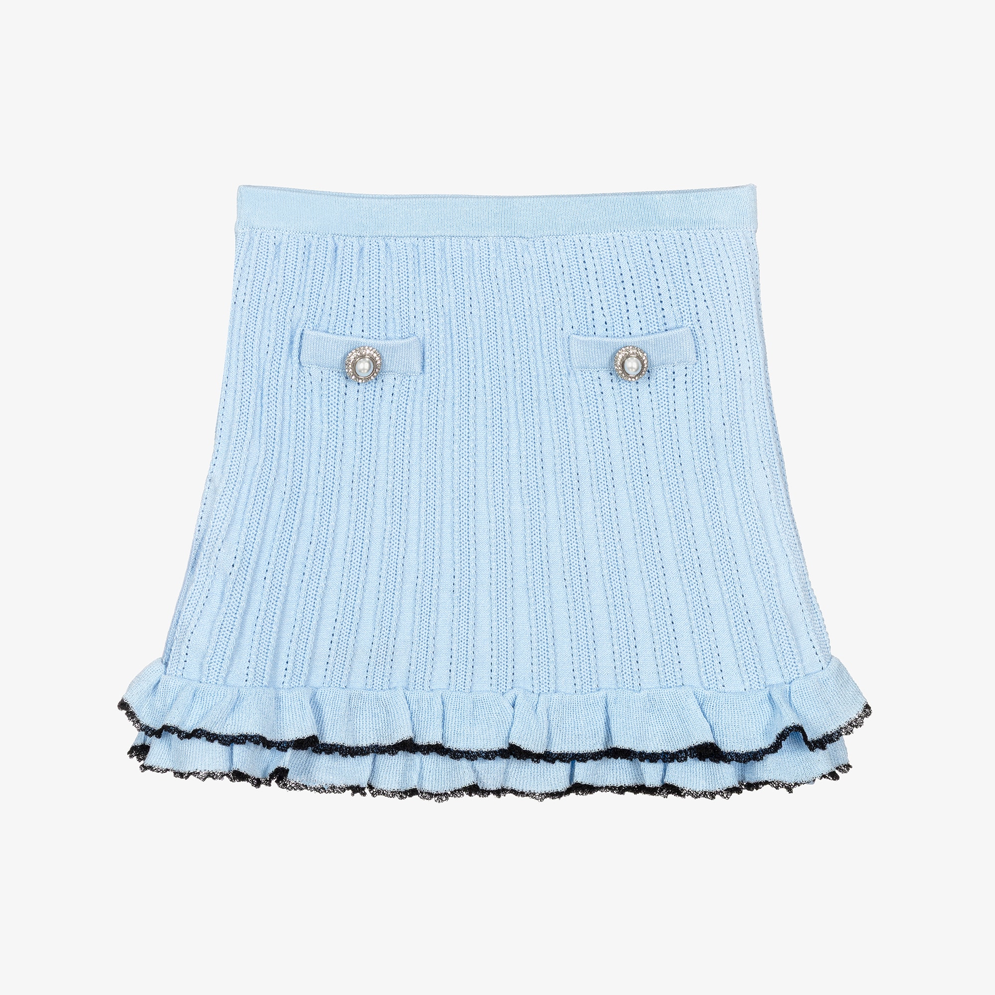 Girls Pale Blue Pointelle Knitted Skirt - View 1
