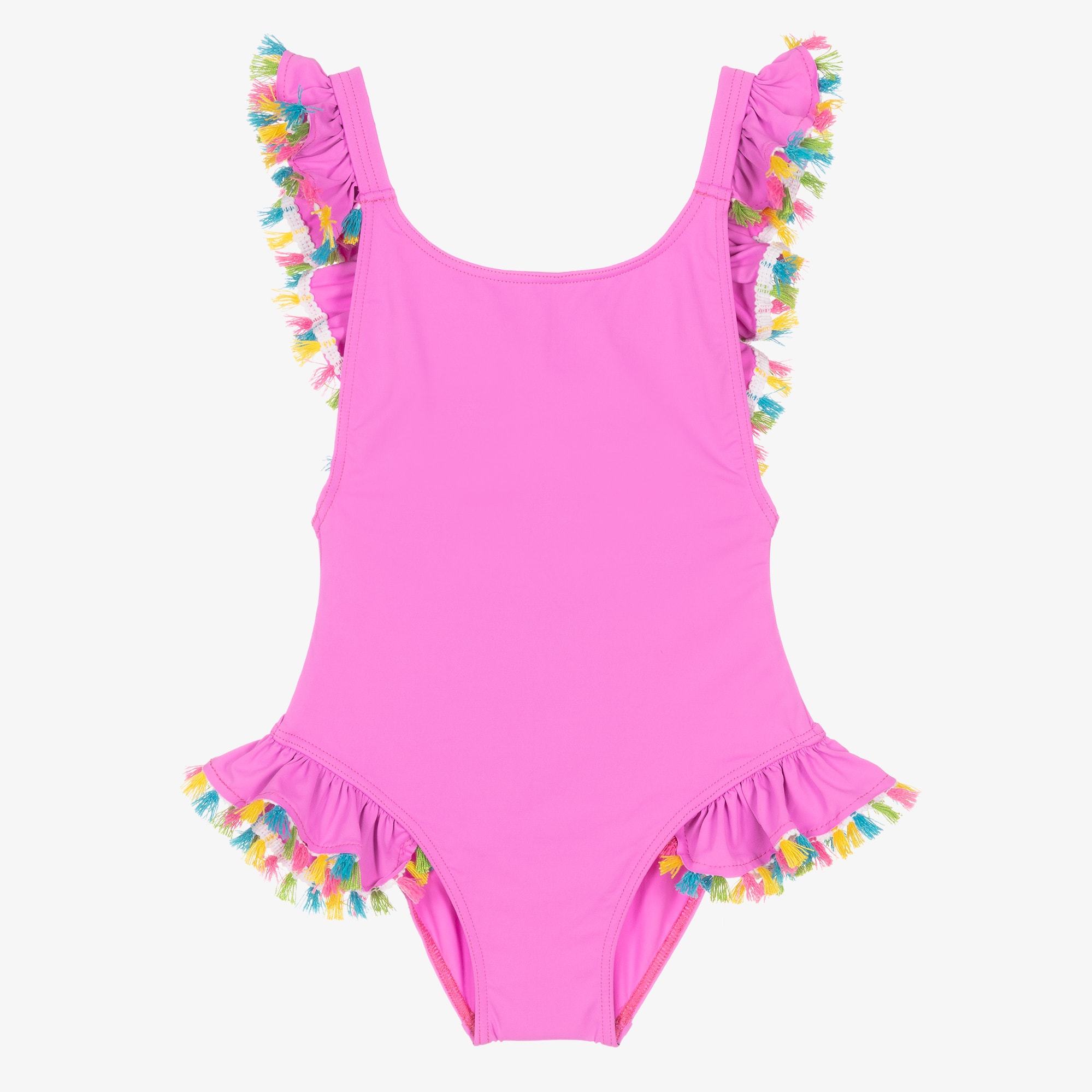 Girls Pink Ruffle Swimsuit with Colourful Tassels - View 1