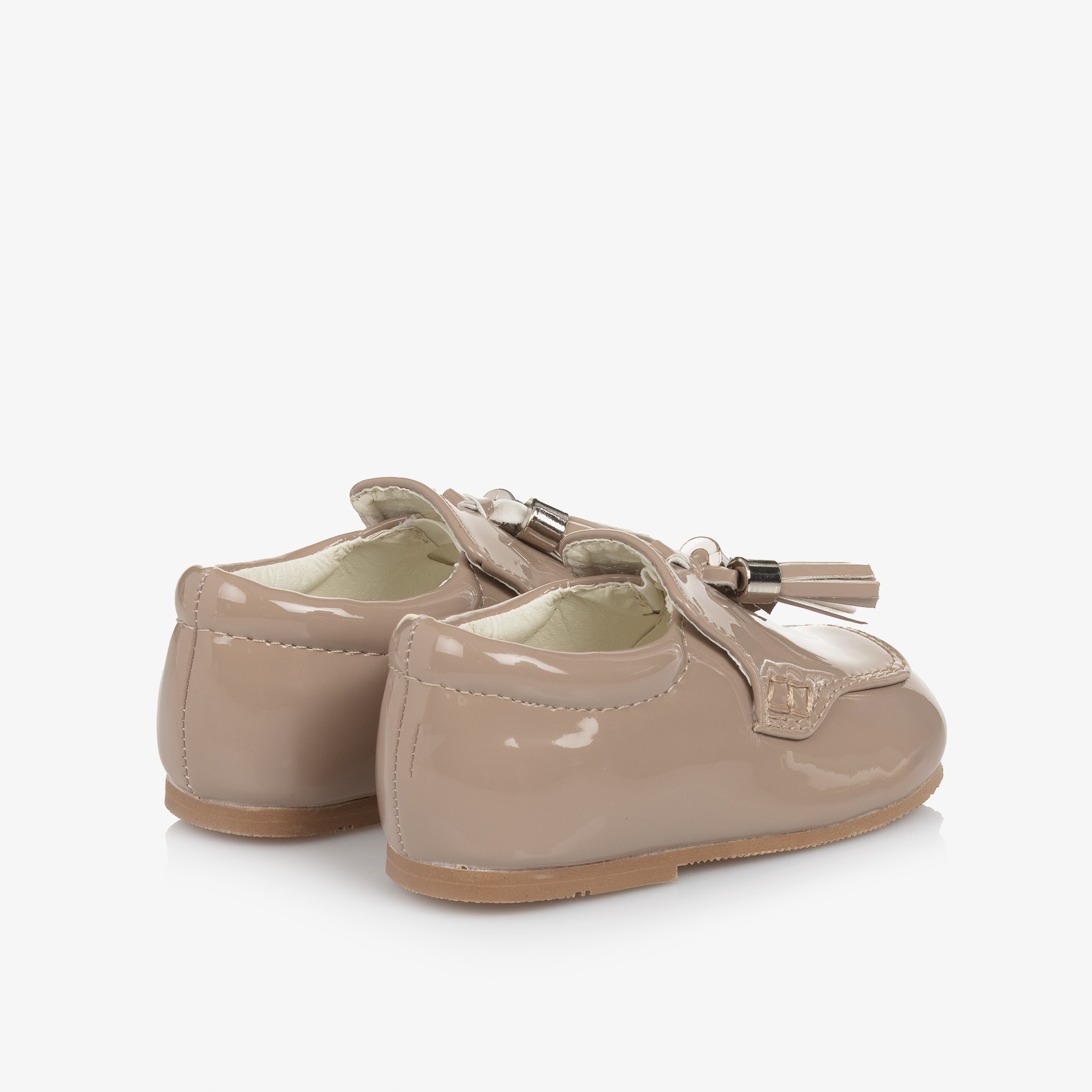 Boys Beige Faux Patent Leather First Walker Shoes - View 2
