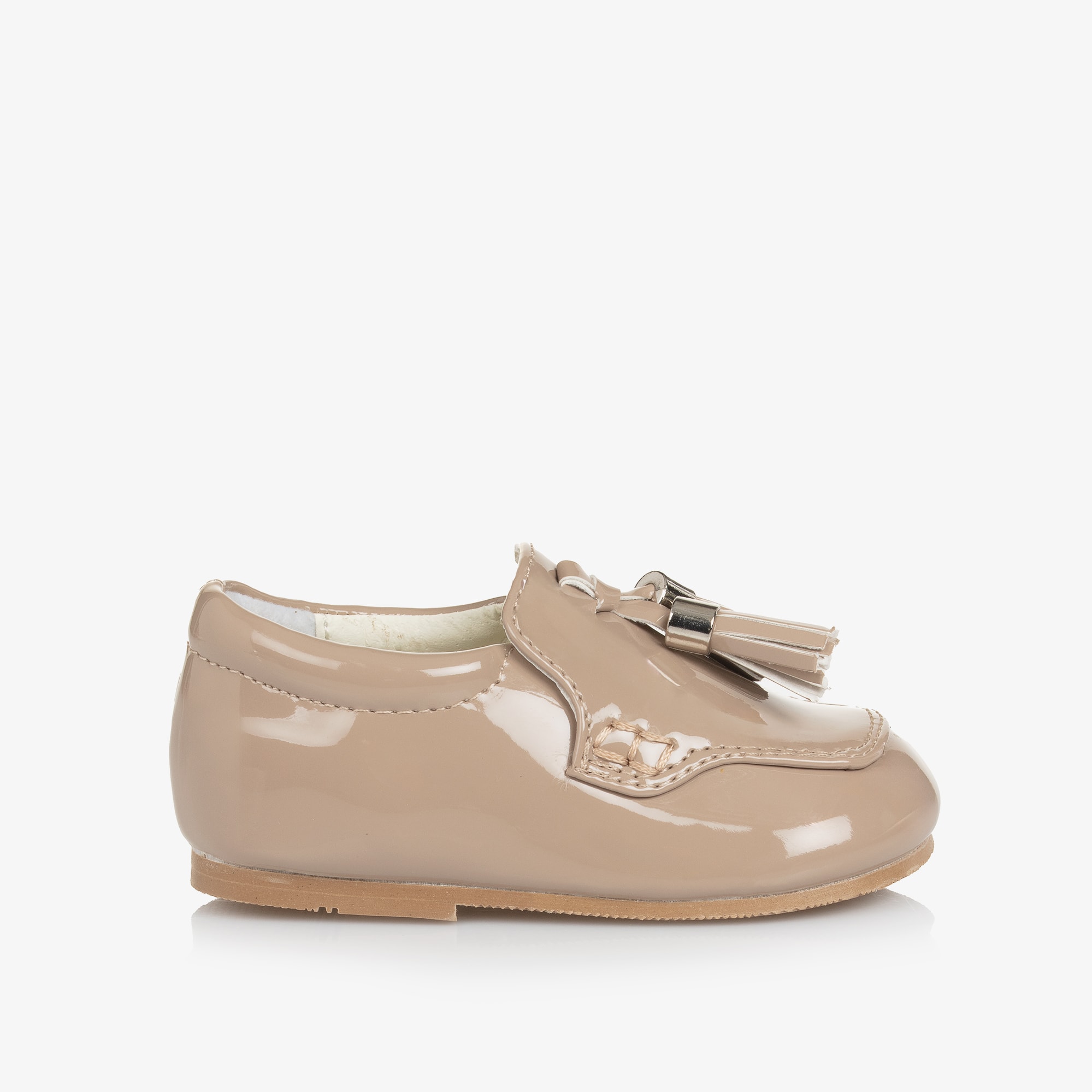 Boys Beige Faux Patent Leather First Walker Shoes - View 4