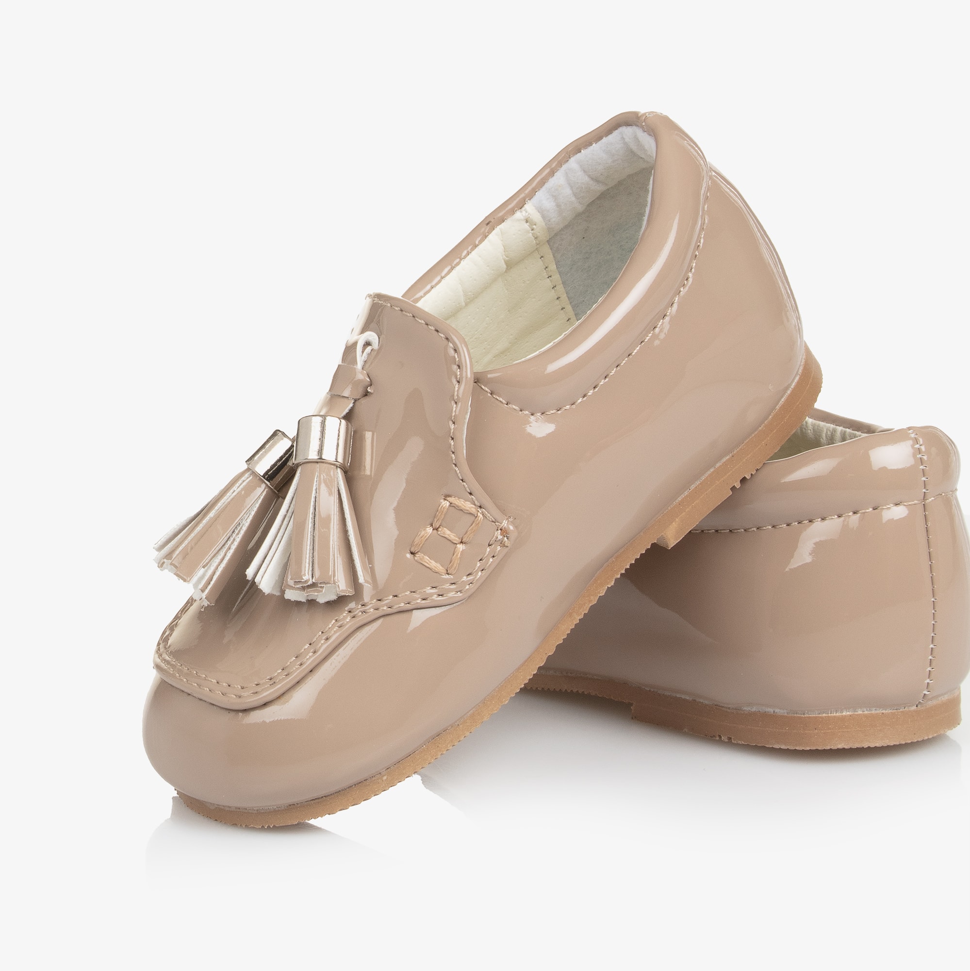 Boys Beige Faux Patent Leather First Walker Shoes - View 5