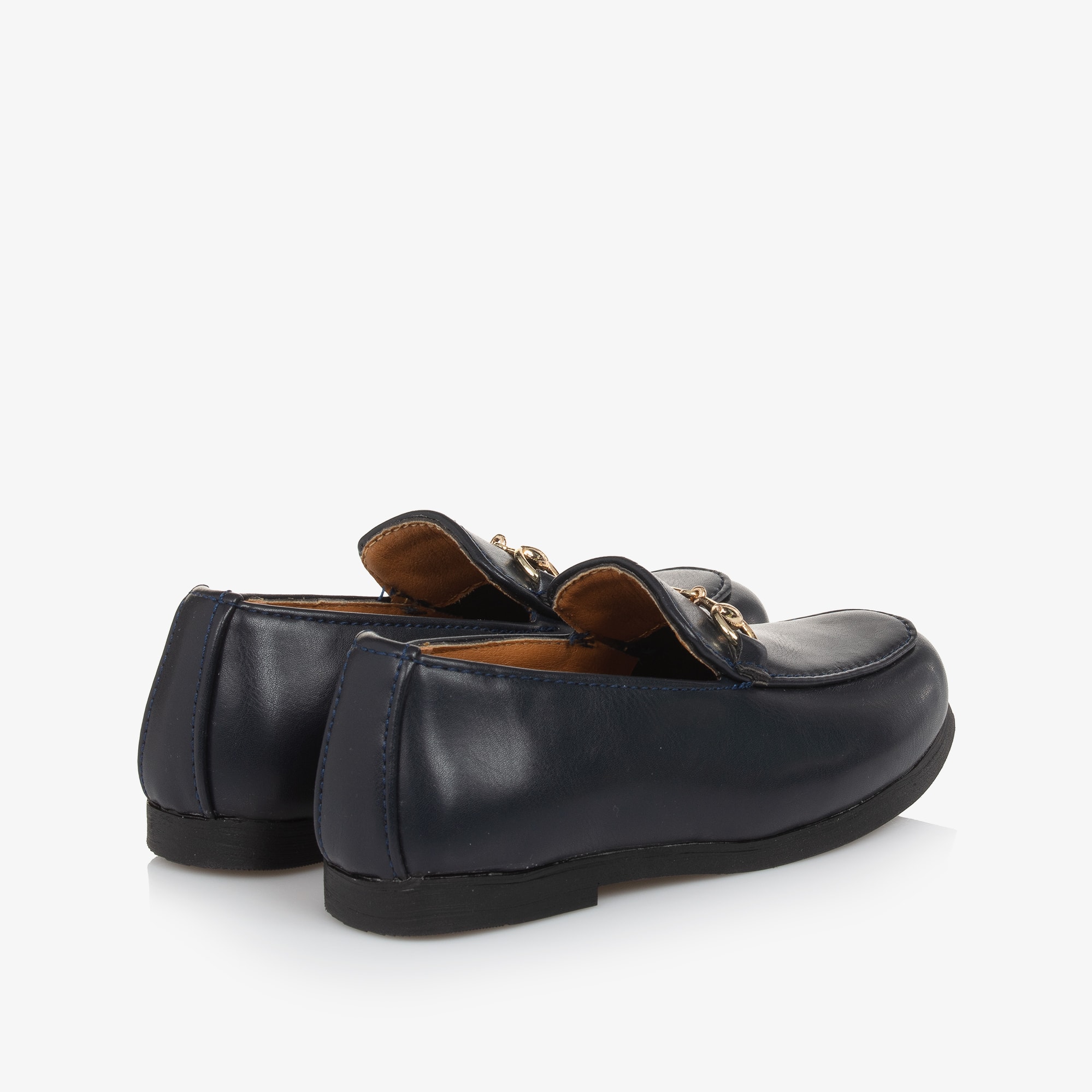 Boys Black Faux Leather Horsebit Loafers - View 2