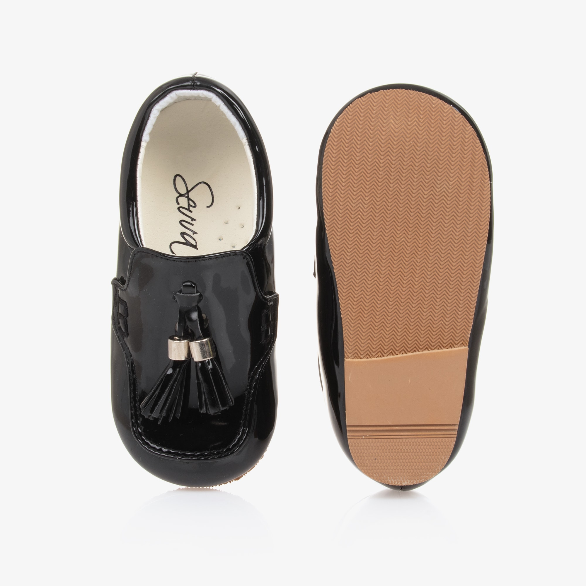 Boys Black Faux Patent Leather Loafers - View 2