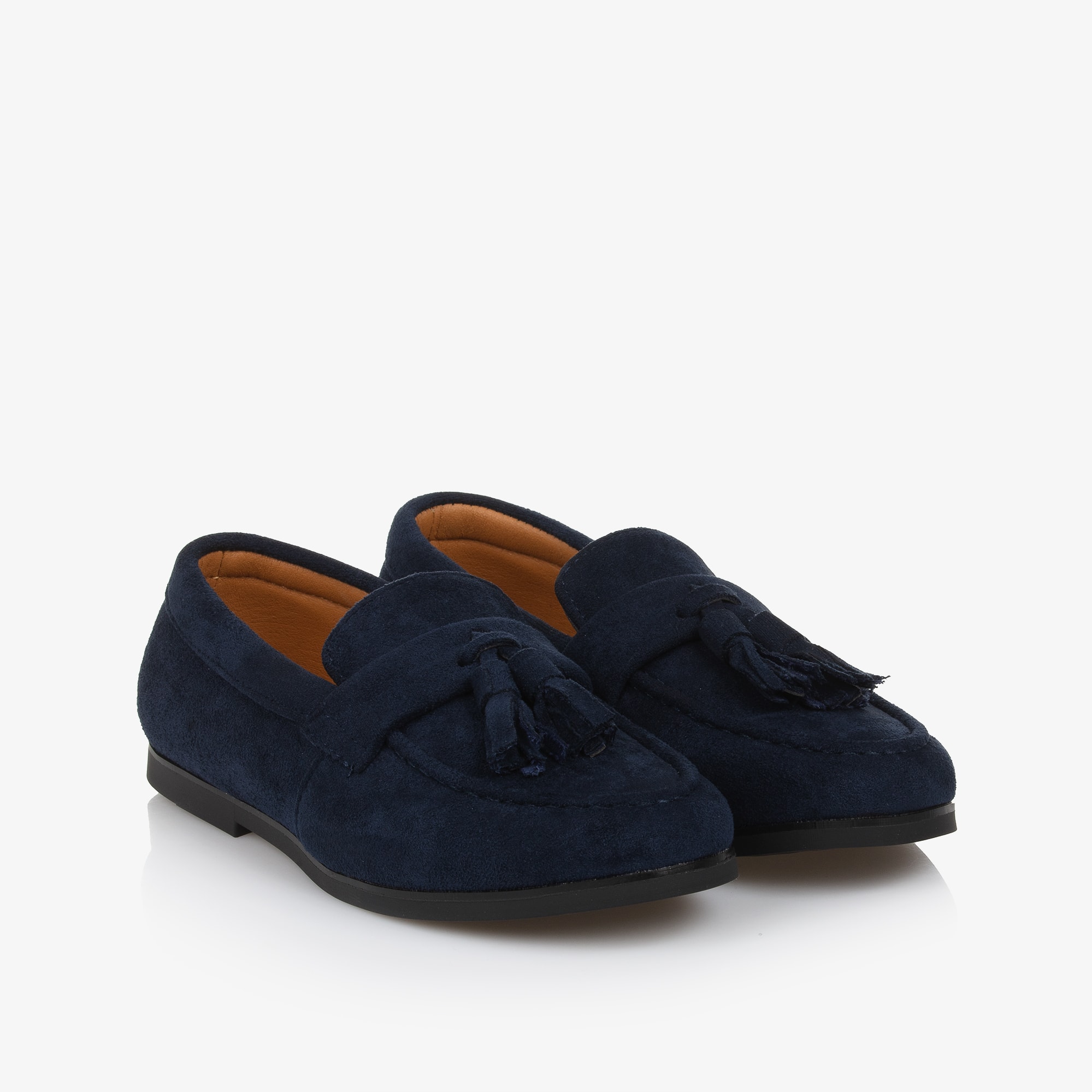 Boys Navy Blue Faux Suede Leather Tassel Loafers - View 1
