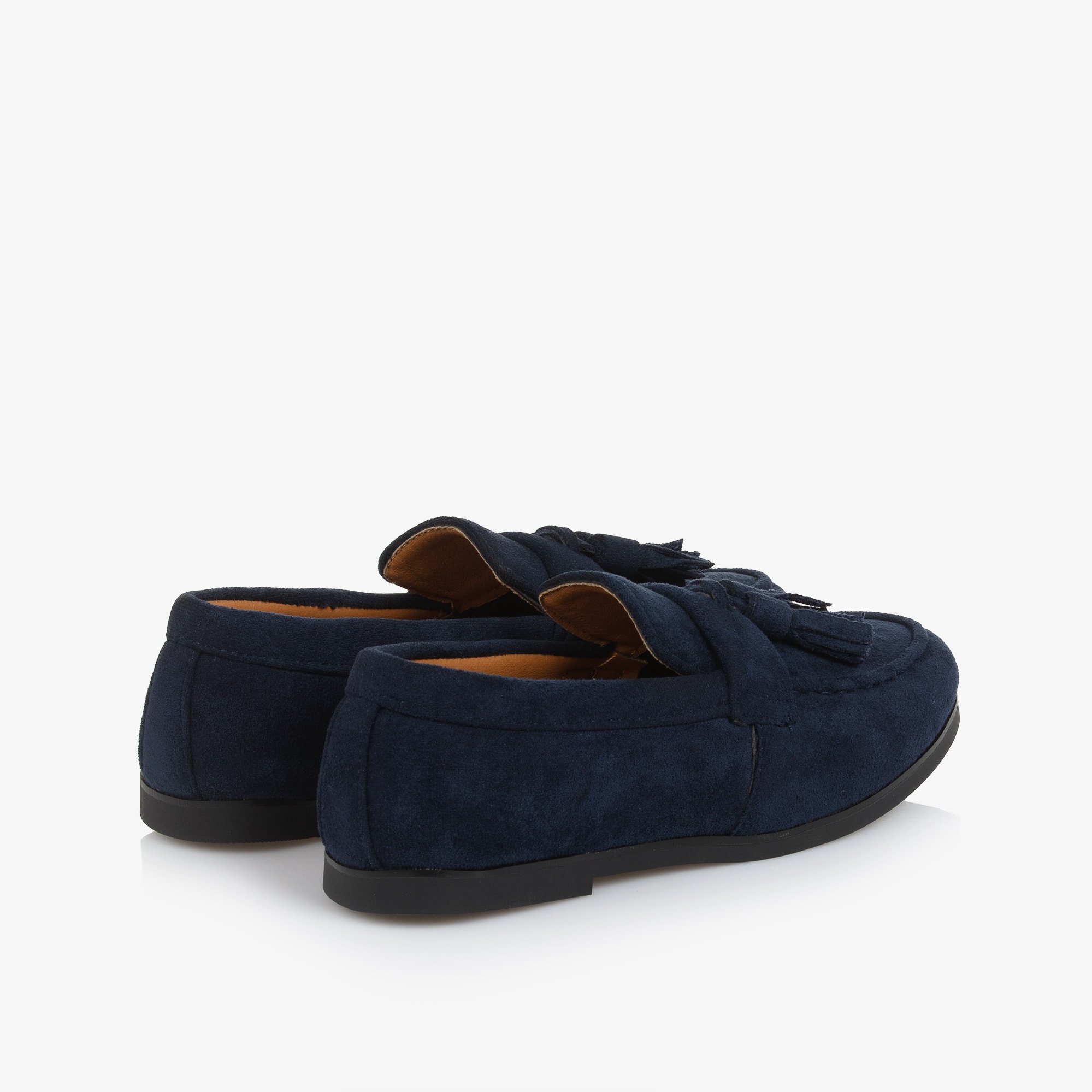 Boys Navy Blue Faux Suede Leather Tassel Loafers - View 3