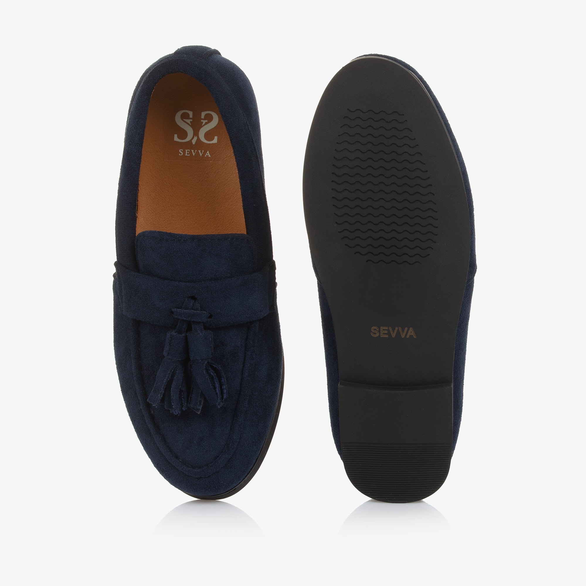 Boys Navy Blue Faux Suede Leather Tassel Loafers - View 4