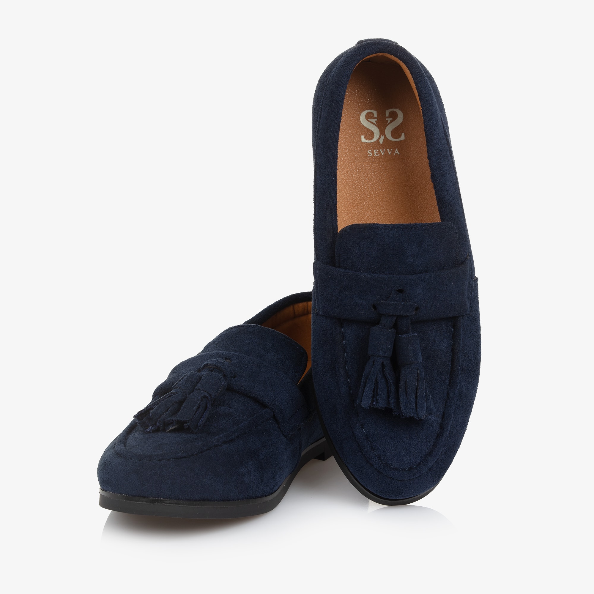 Boys Navy Blue Faux Suede Leather Tassel Loafers - View 6