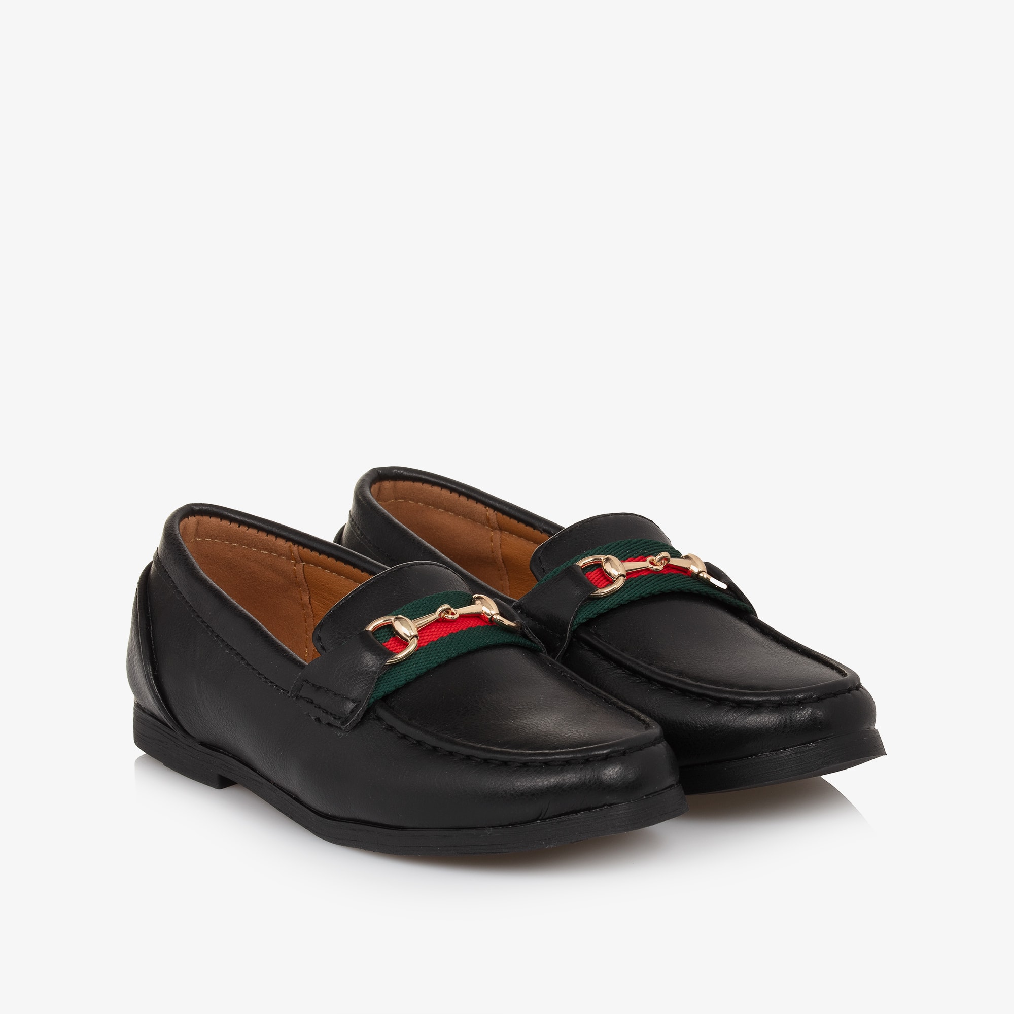 Boys Smart Black Faux Leather Horsebit Loafers - View 1