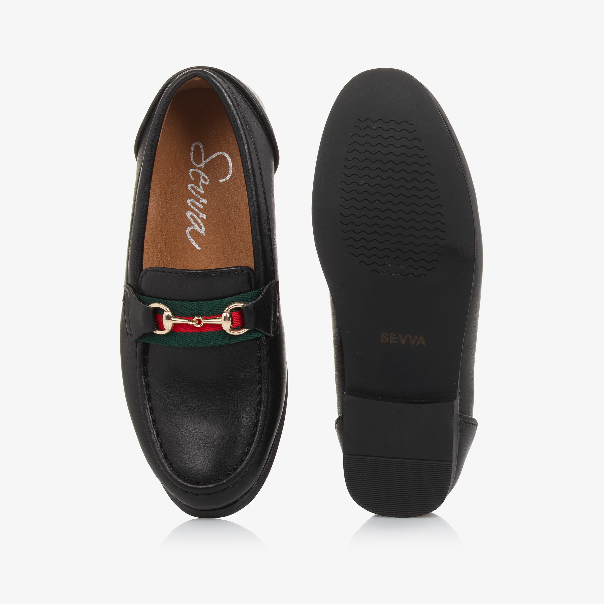 Boys Smart Black Faux Leather Horsebit Loafers - View 3