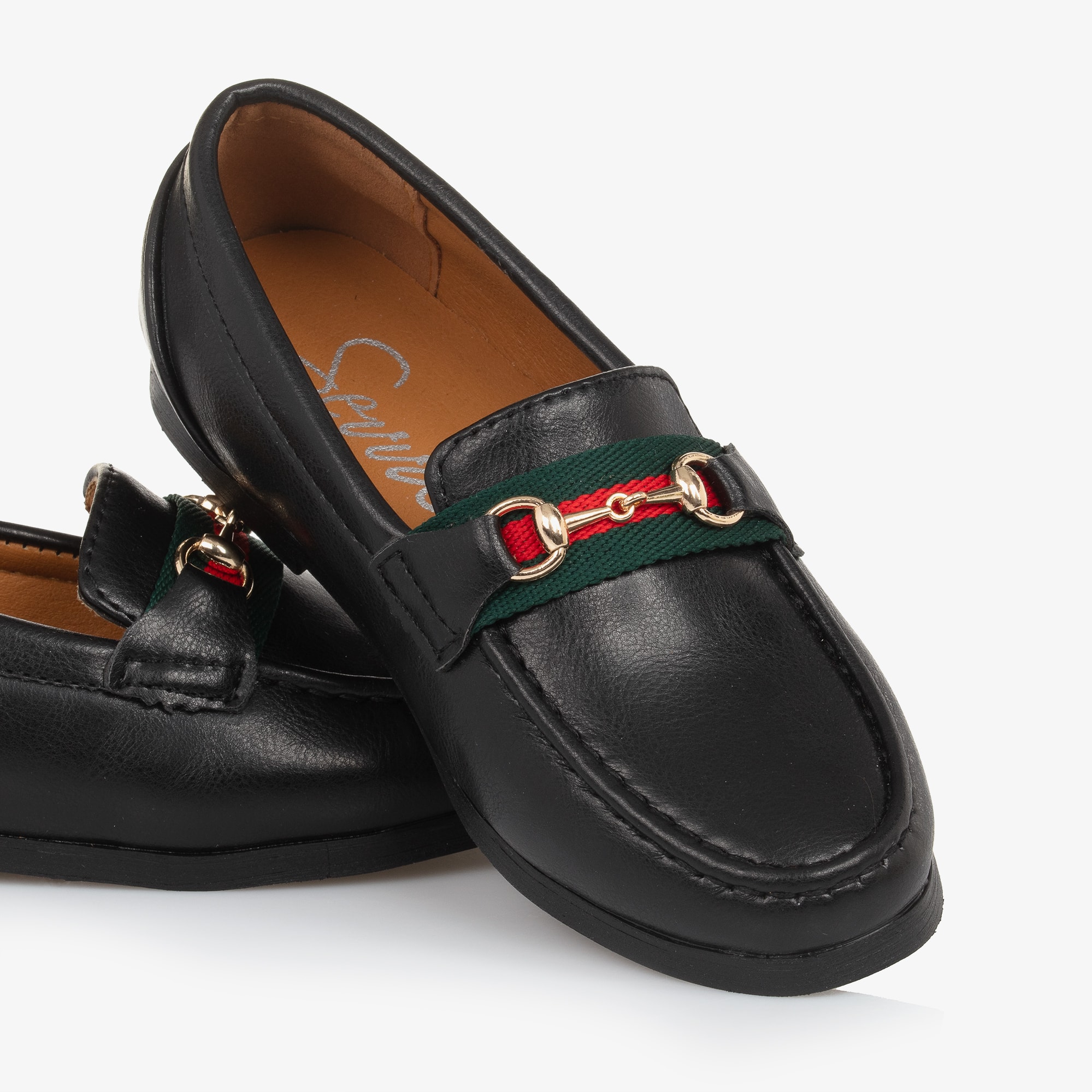 Boys Smart Black Faux Leather Horsebit Loafers - View 5