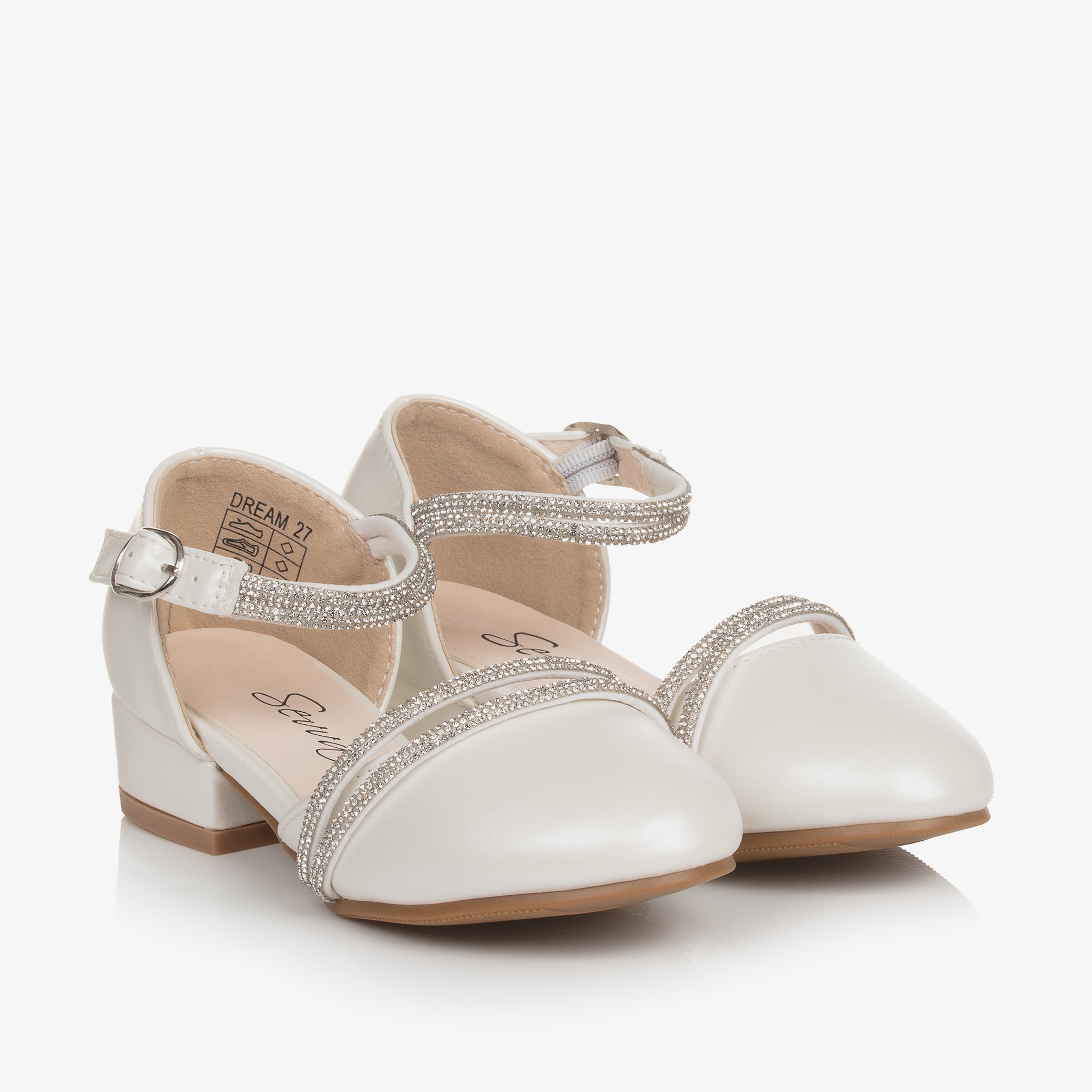 Girls Ivory Faux Leather & Diamanté Shoes - View 1