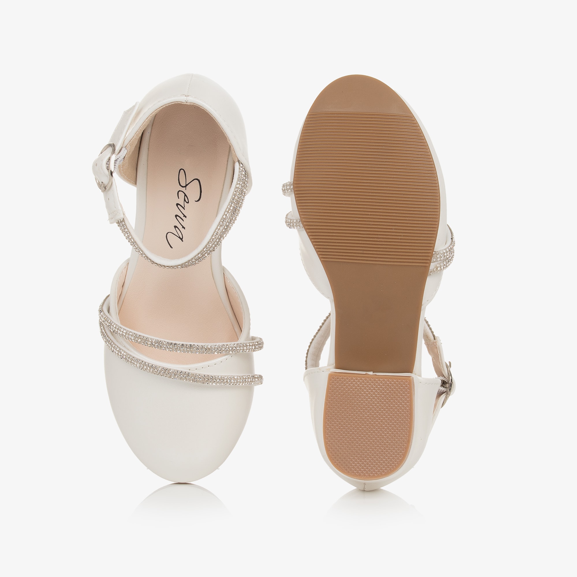 Girls Ivory Faux Leather & Diamanté Shoes - View 4