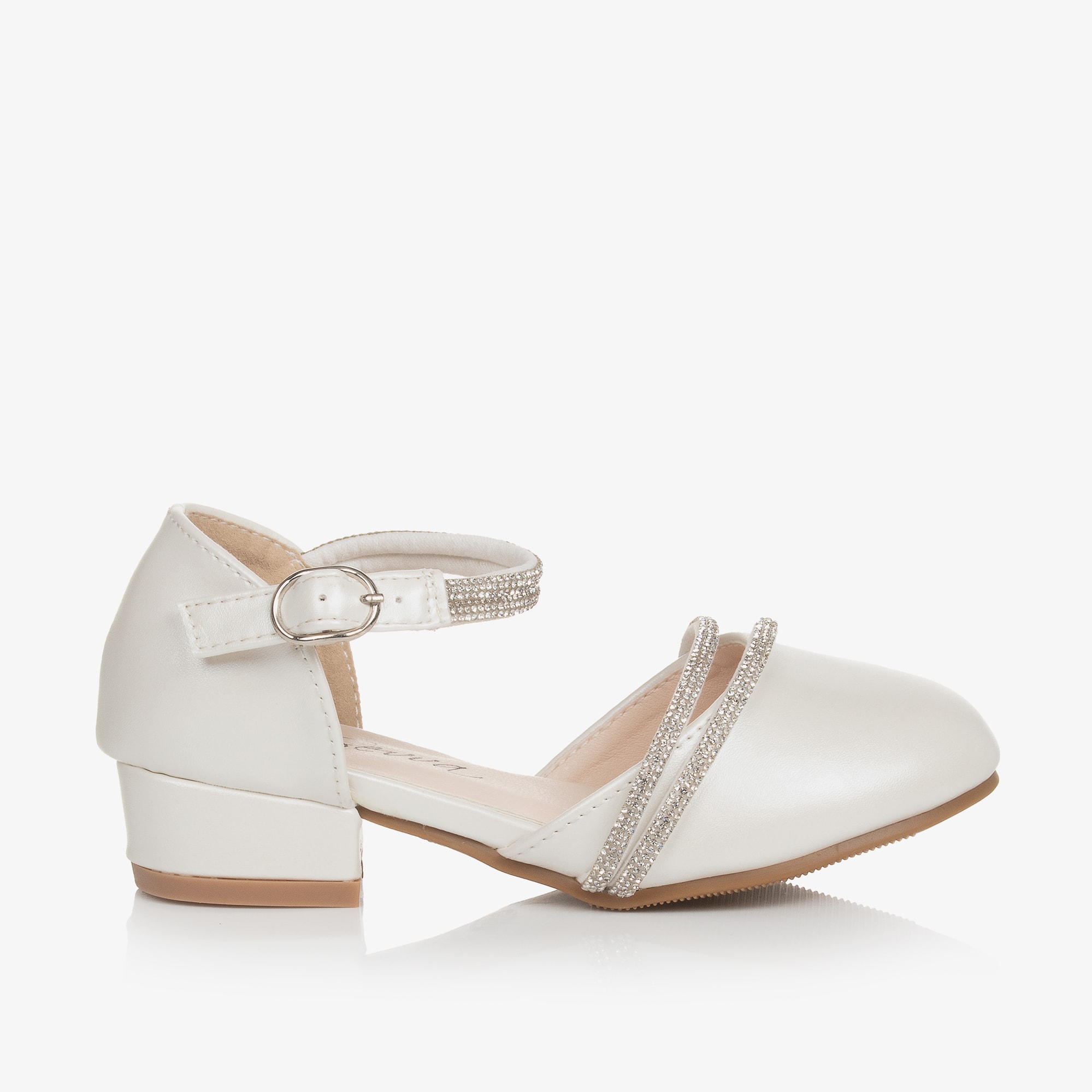 Girls Ivory Faux Leather & Diamanté Shoes - View 5