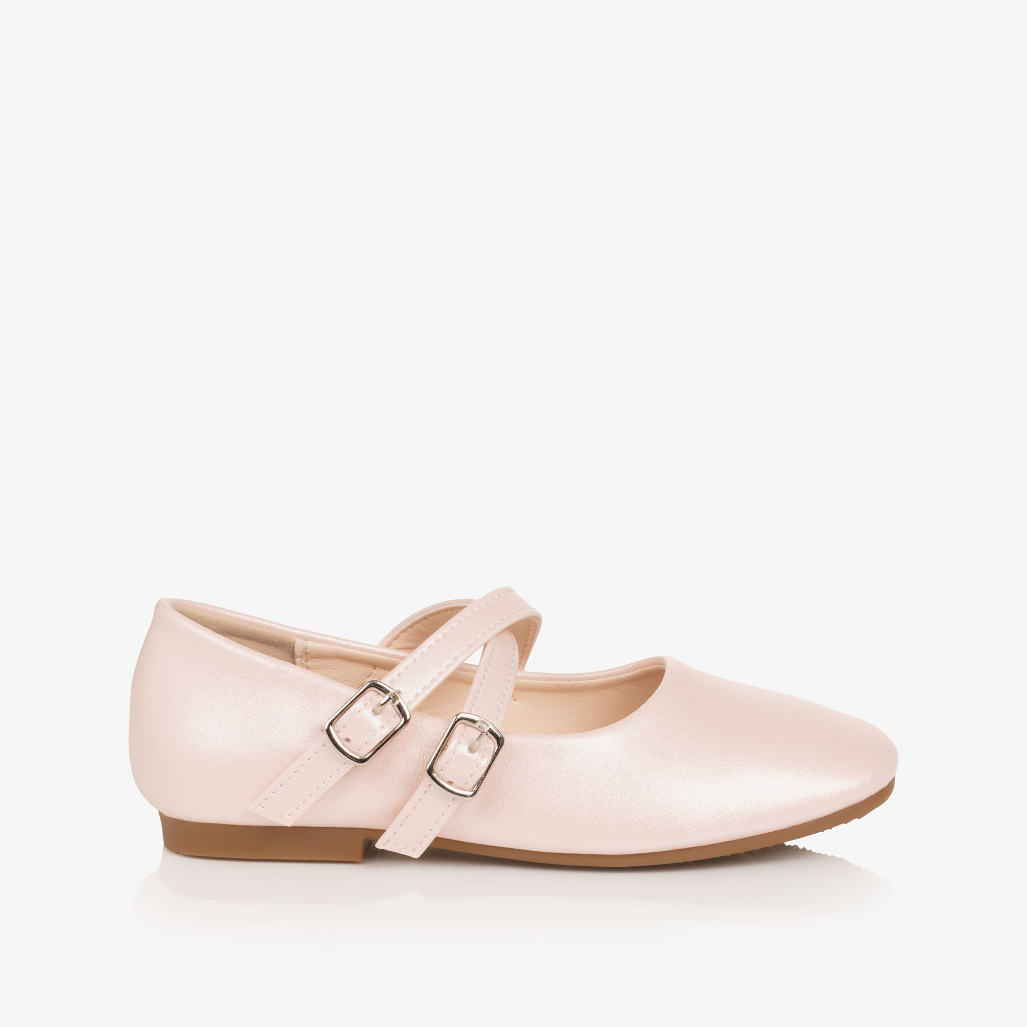 Girls White Faux Leather Double Strap Ballerina Flats - View 4