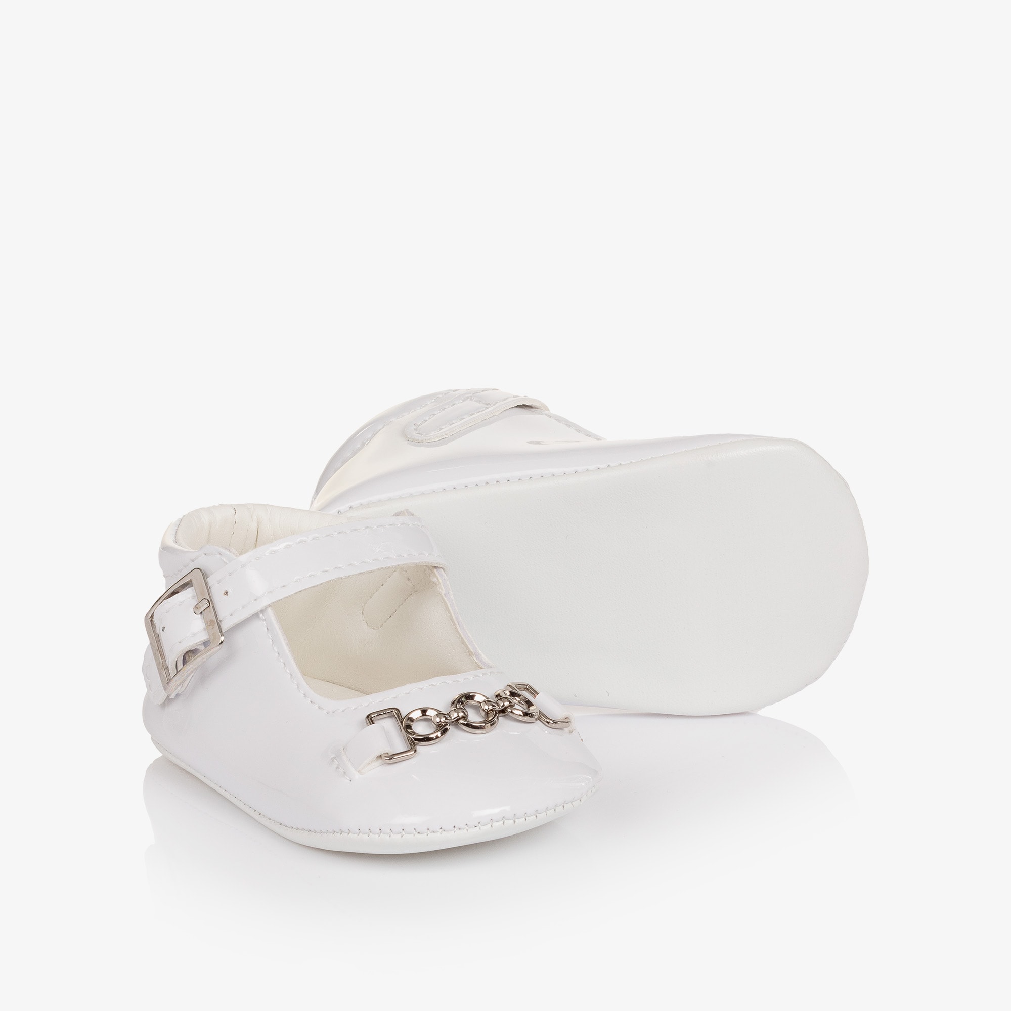 Girls White Faux Patent Leather Pre-Walker Shoes - View 1
