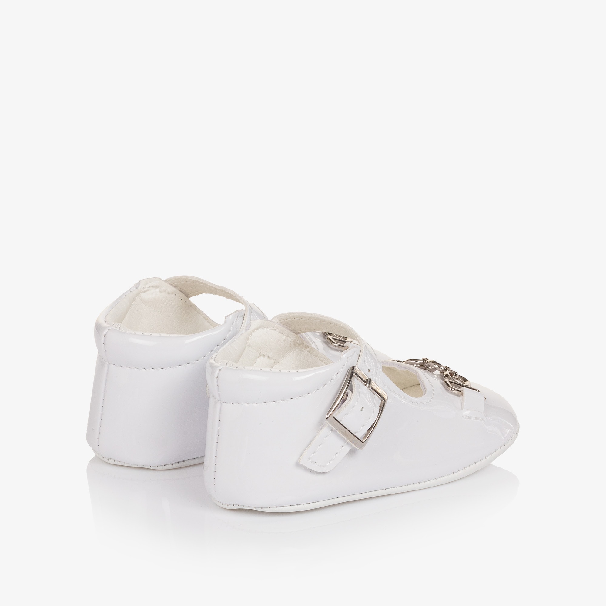 Girls White Faux Patent Leather Pre-Walker Shoes - View 2