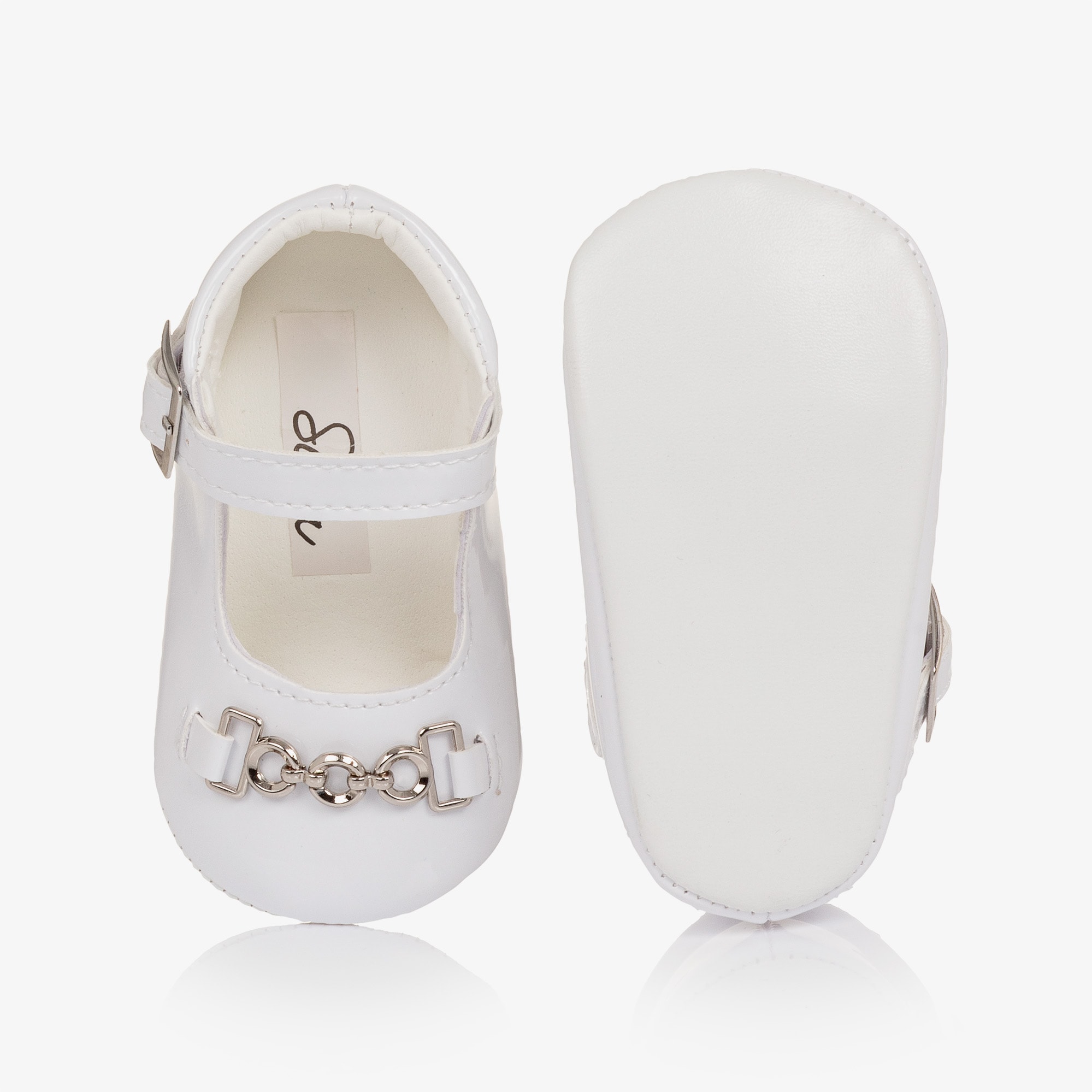 Girls White Faux Patent Leather Pre-Walker Shoes - View 3