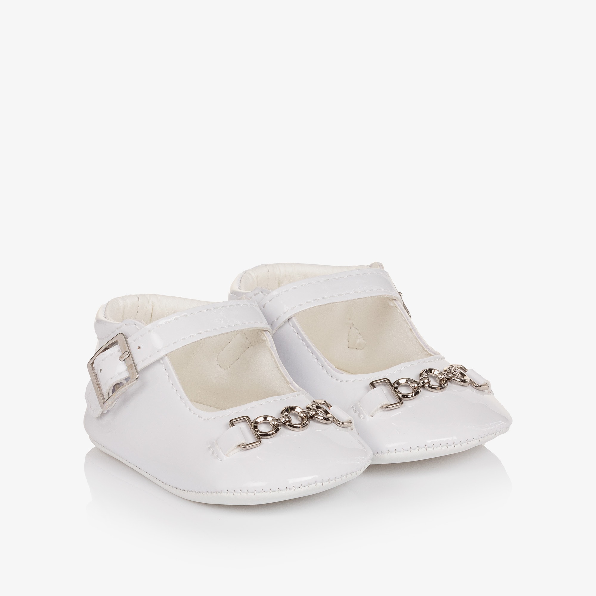Girls White Faux Patent Leather Pre-Walker Shoes - View 4