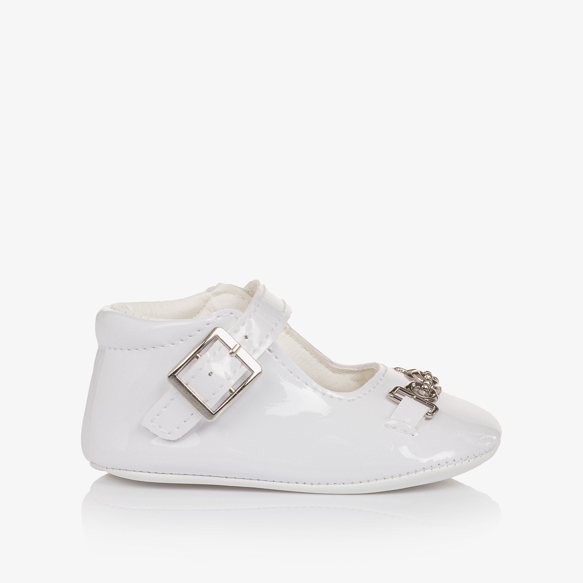 Girls White Faux Patent Leather Pre-Walker Shoes - View 5