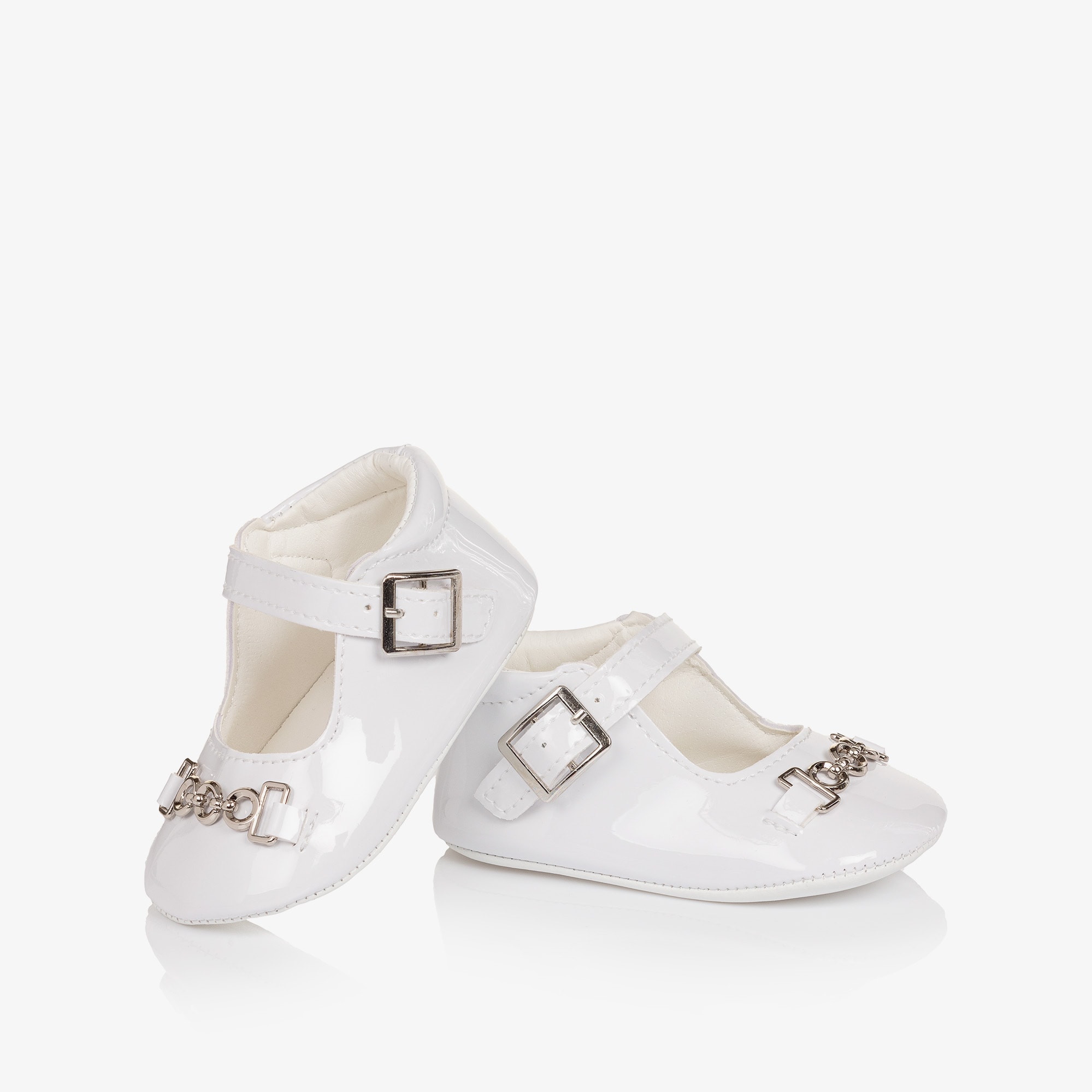 Girls White Faux Patent Leather Pre-Walker Shoes - View 6