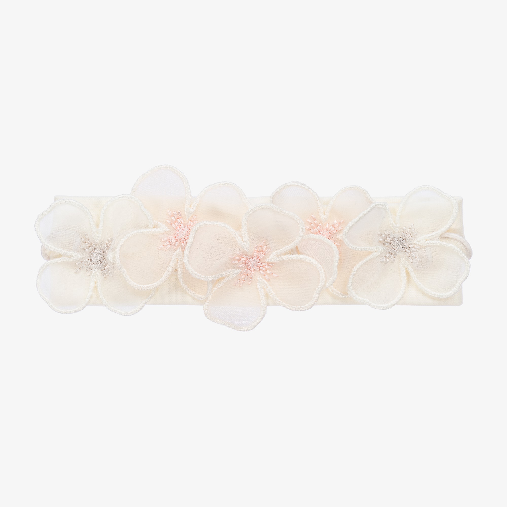 Baby Girls Ivory Headband with Organza Flowers - View 1