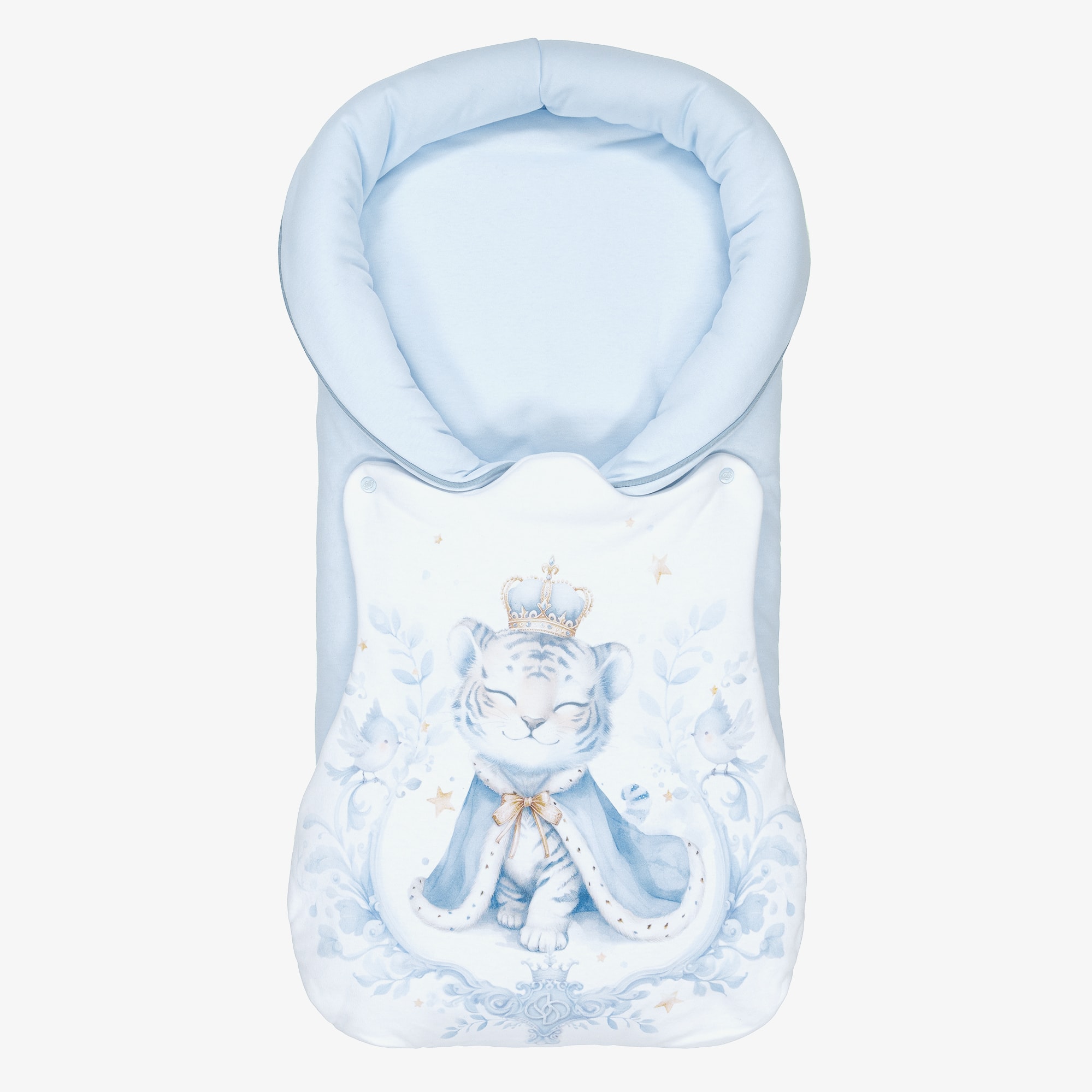 Blue & White Cotton Jersey Padded Tiger Print Nest (70cm) - View 1