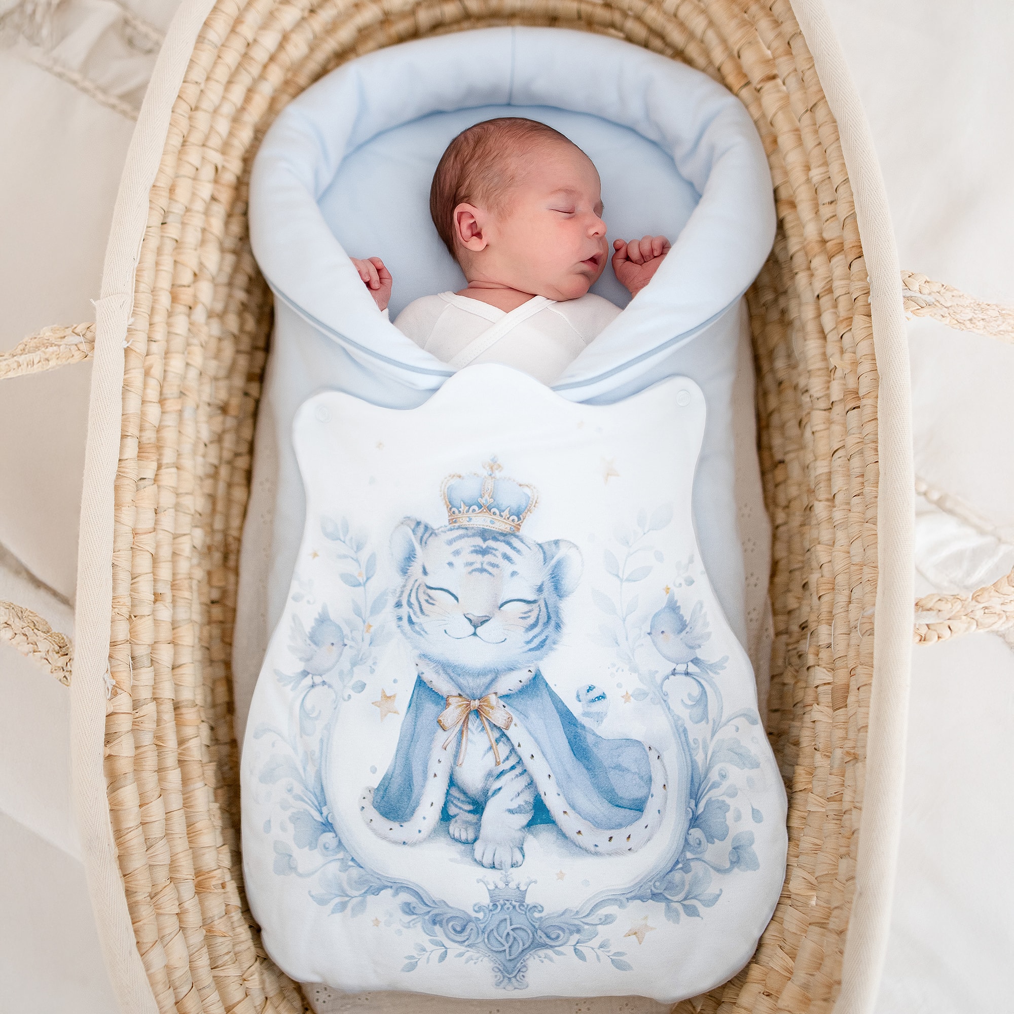 Blue & White Cotton Jersey Padded Tiger Print Nest (70cm) - View 2