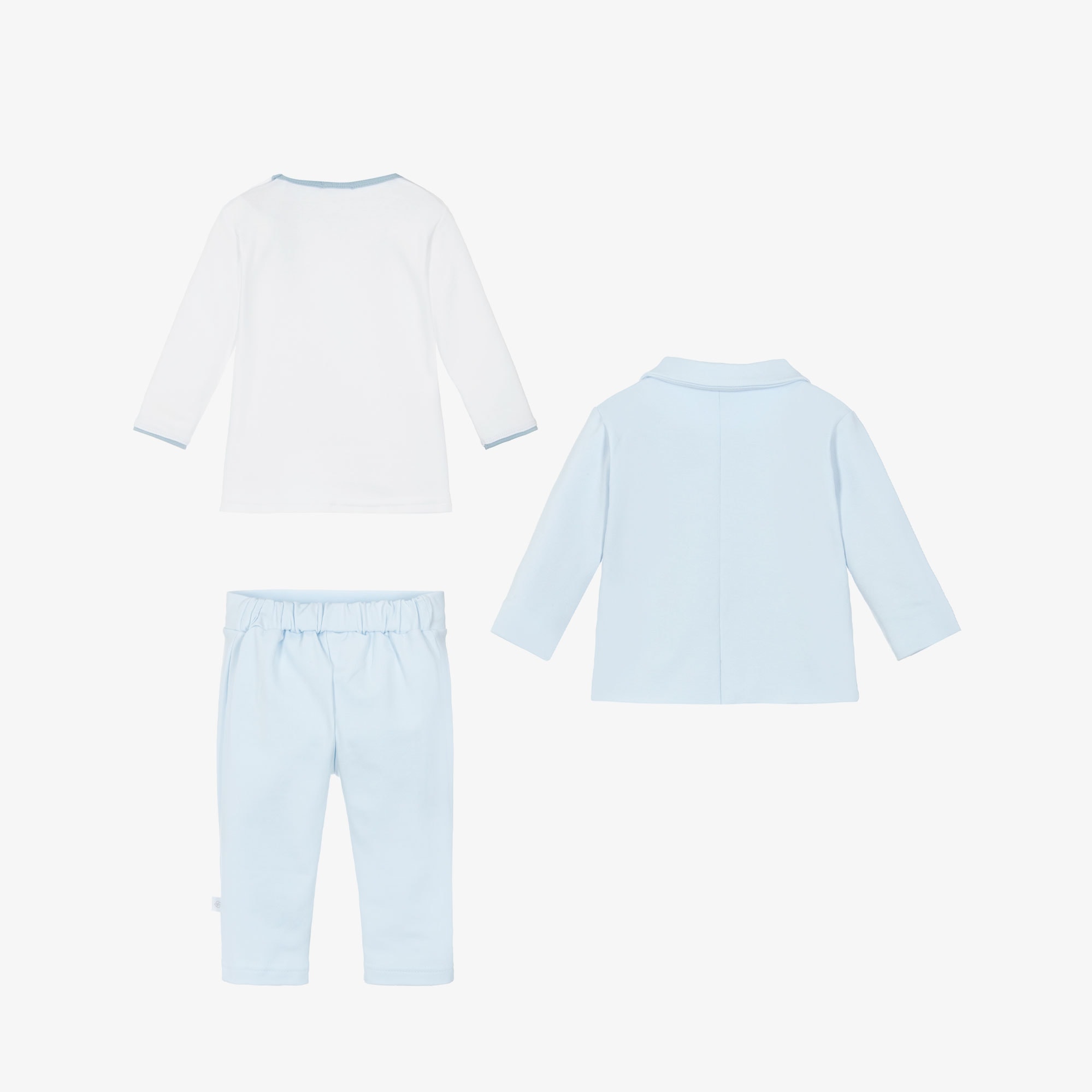 Boys Blue & White Cotton Jersey Monogram Logo Suit - View 4