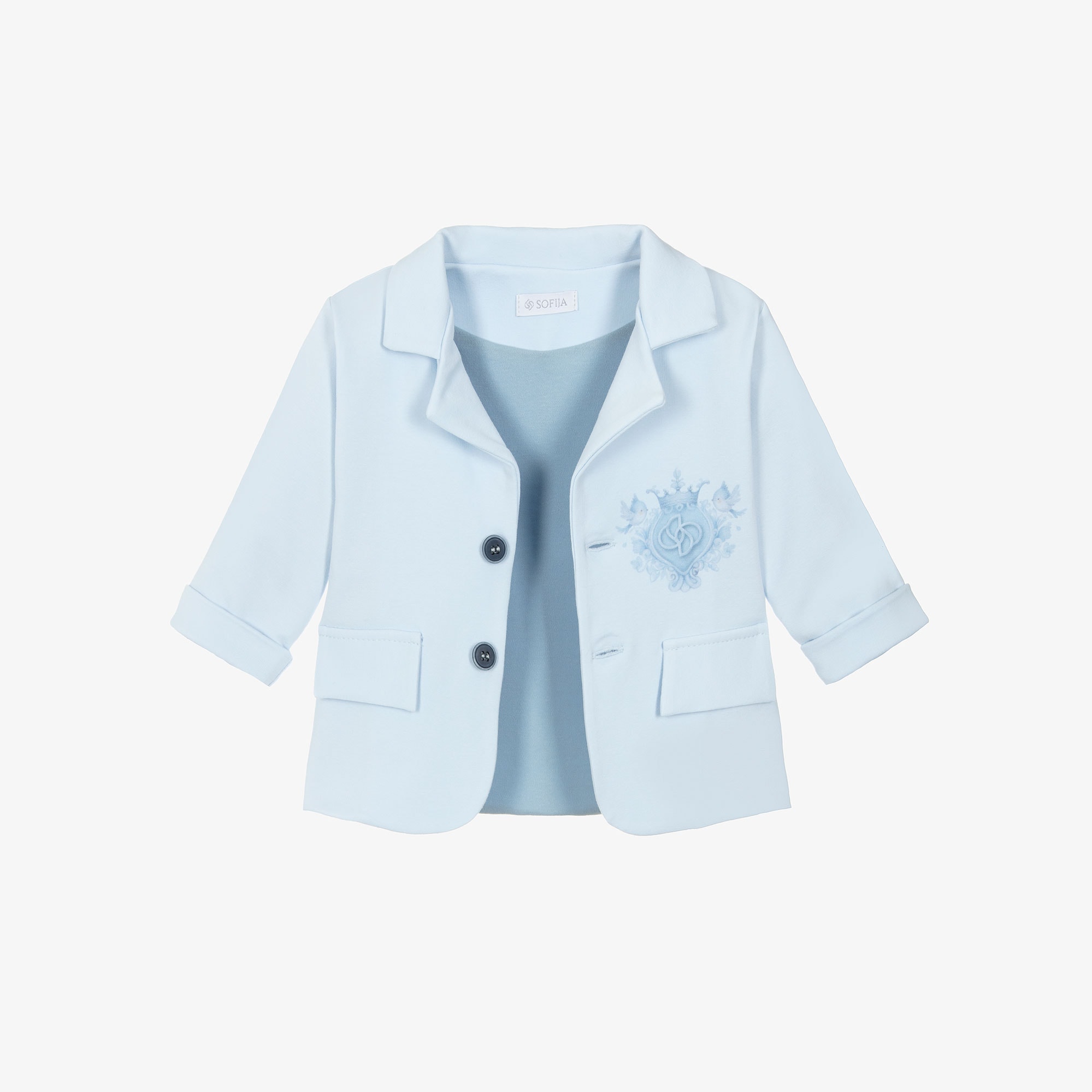 Boys Blue & White Cotton Jersey Monogram Logo Suit - View 5