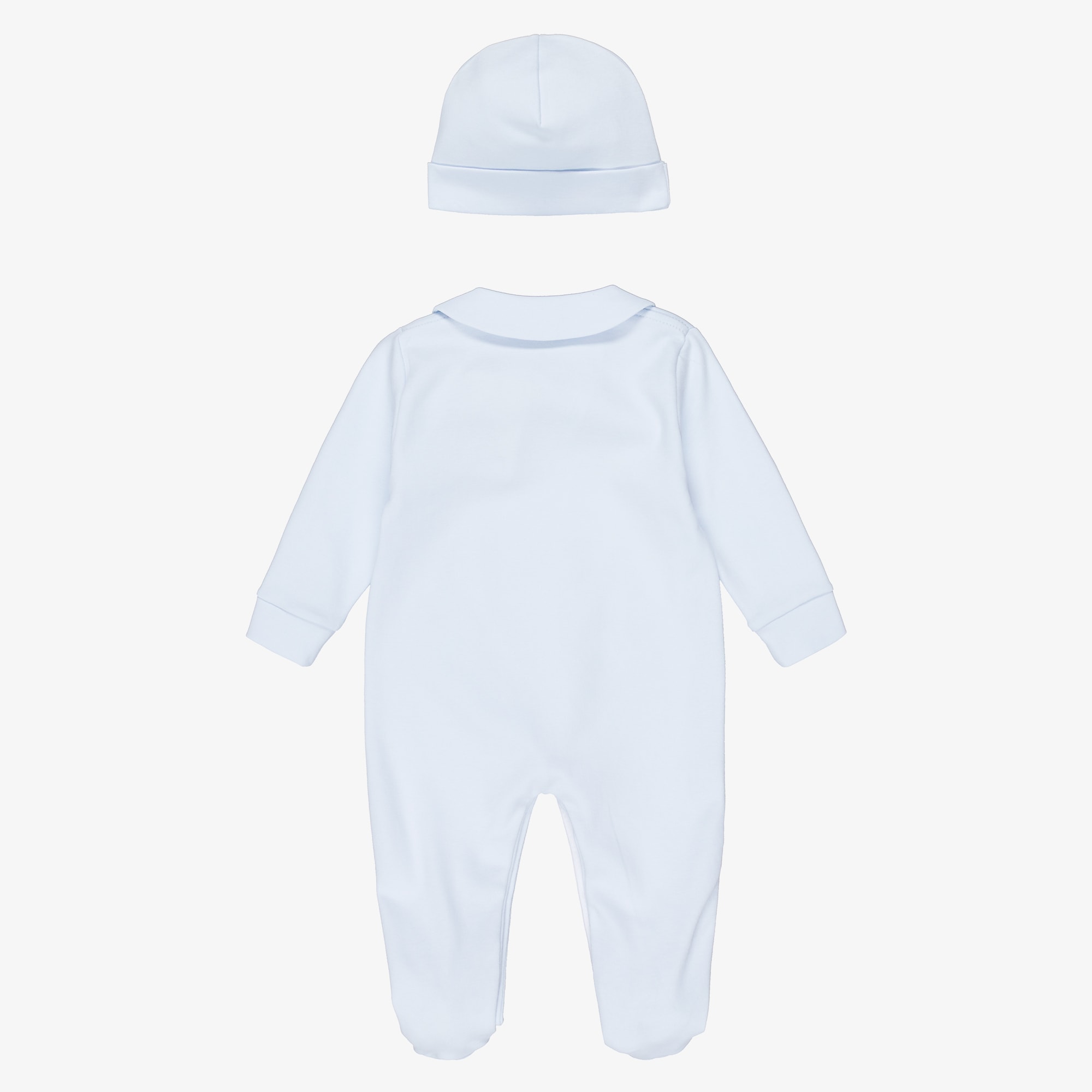 Boys White & Blue Cotton Teddy Print Babygrow Set - View 5