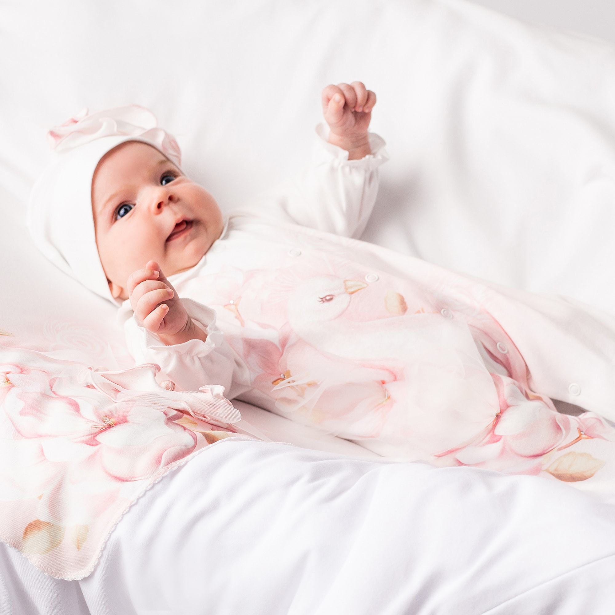 Girls Ivory Cotton Peacock Babysuit Set - View 2