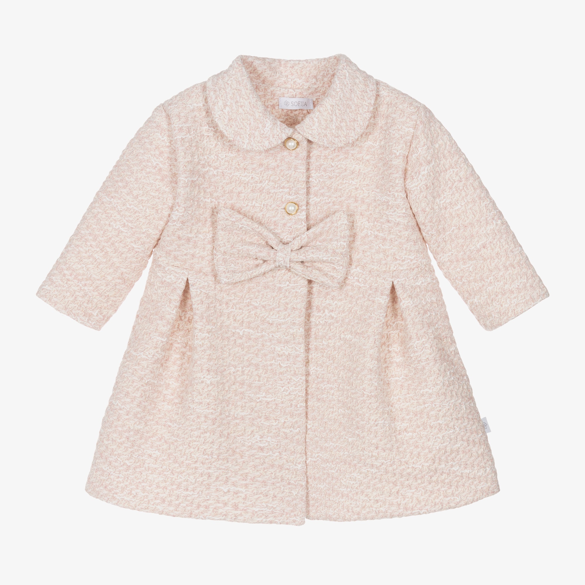 Girls Pink Cotton Tweed Coat - View 1