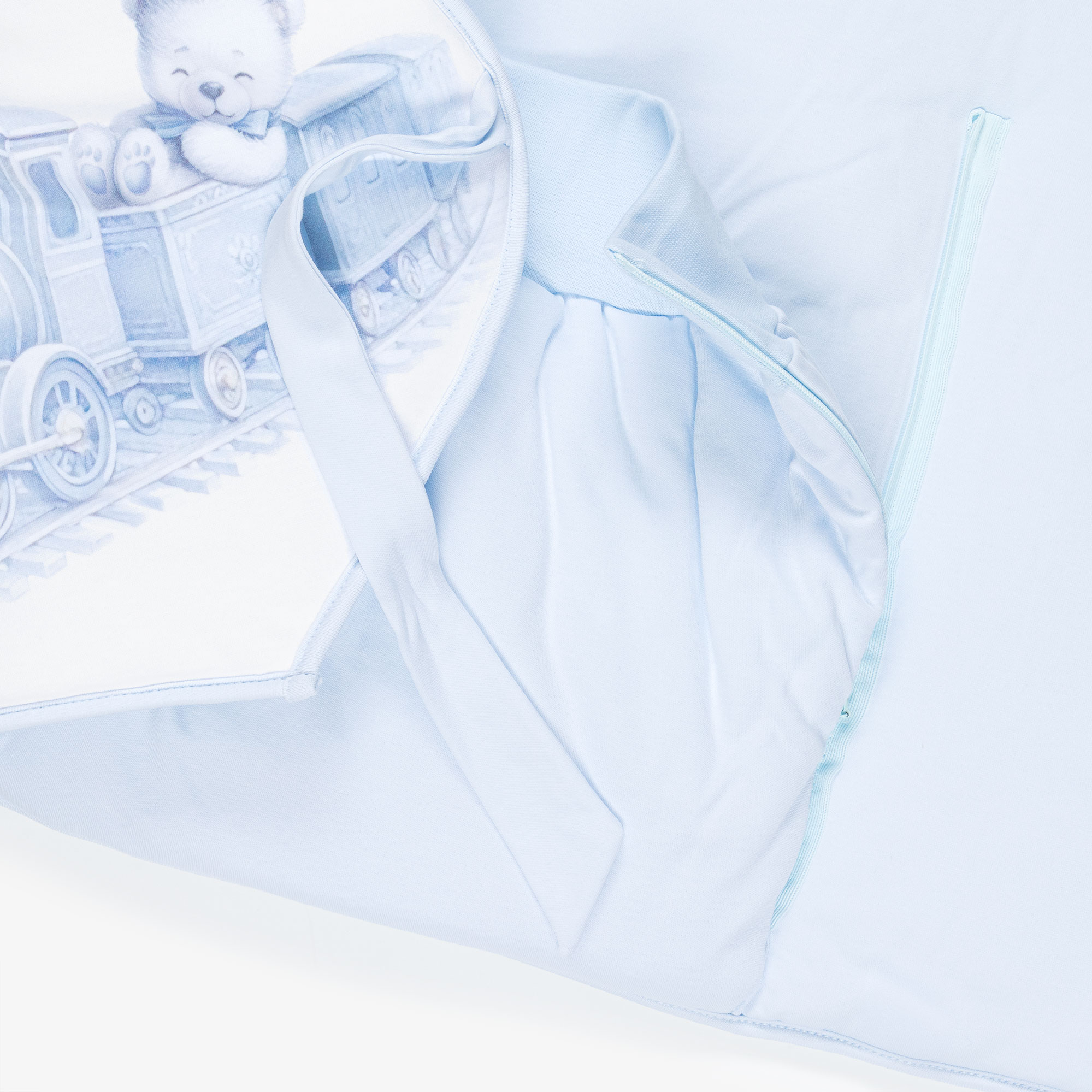 White & Blue Cotton Teddy & Train Print Nest (64cm) - View 6