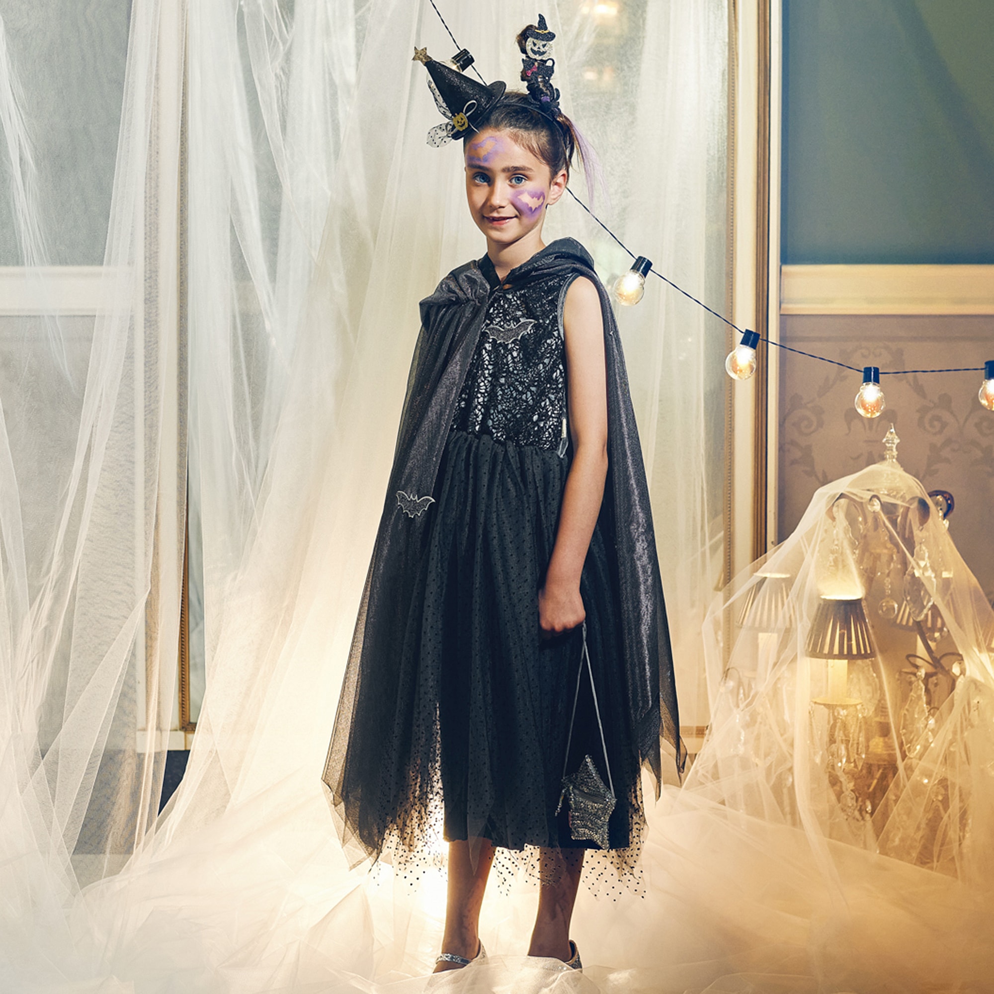 Black Glitter Bat Costume Cape - View 2
