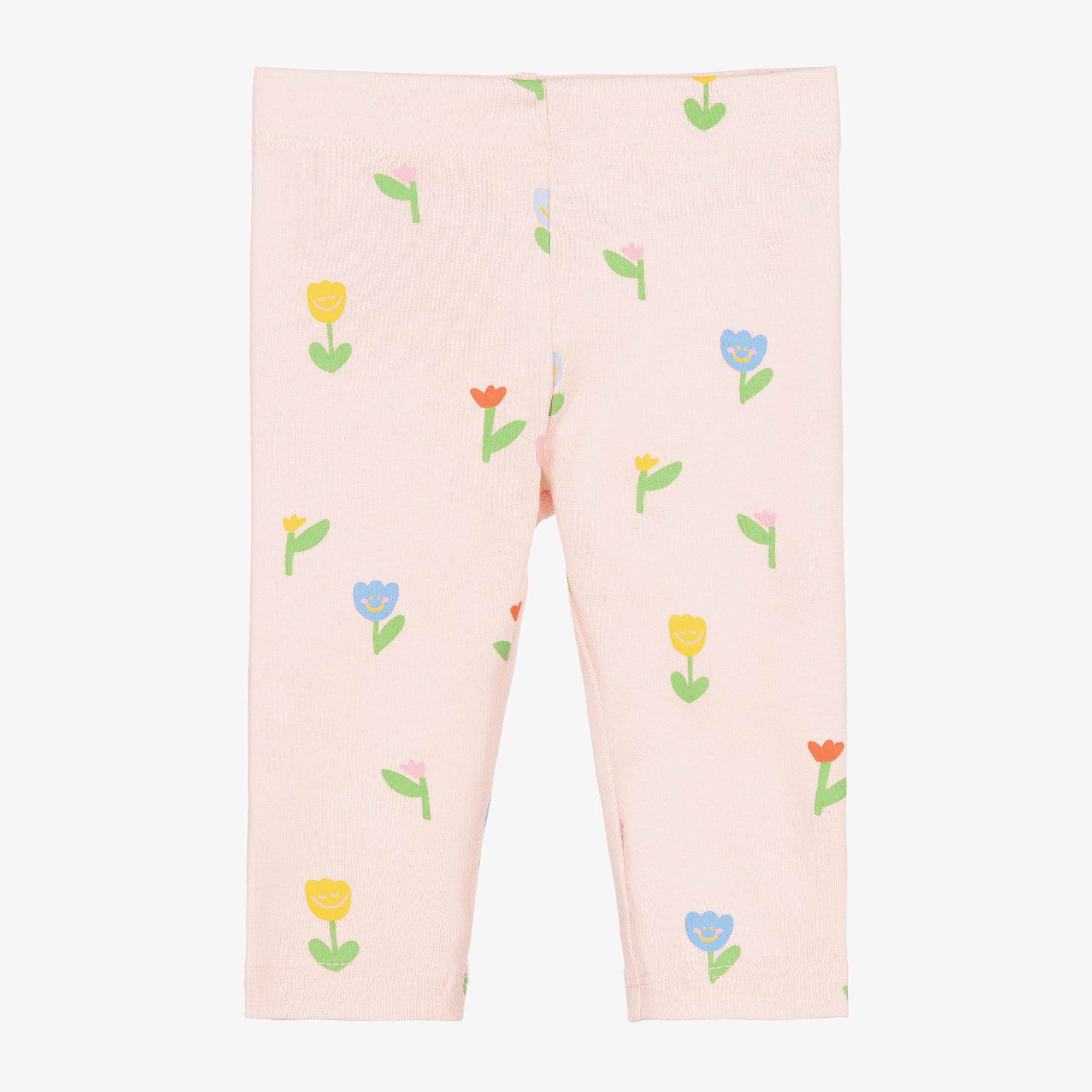 Baby Girls Pink Cotton Floral Pattern Leggings - View 1