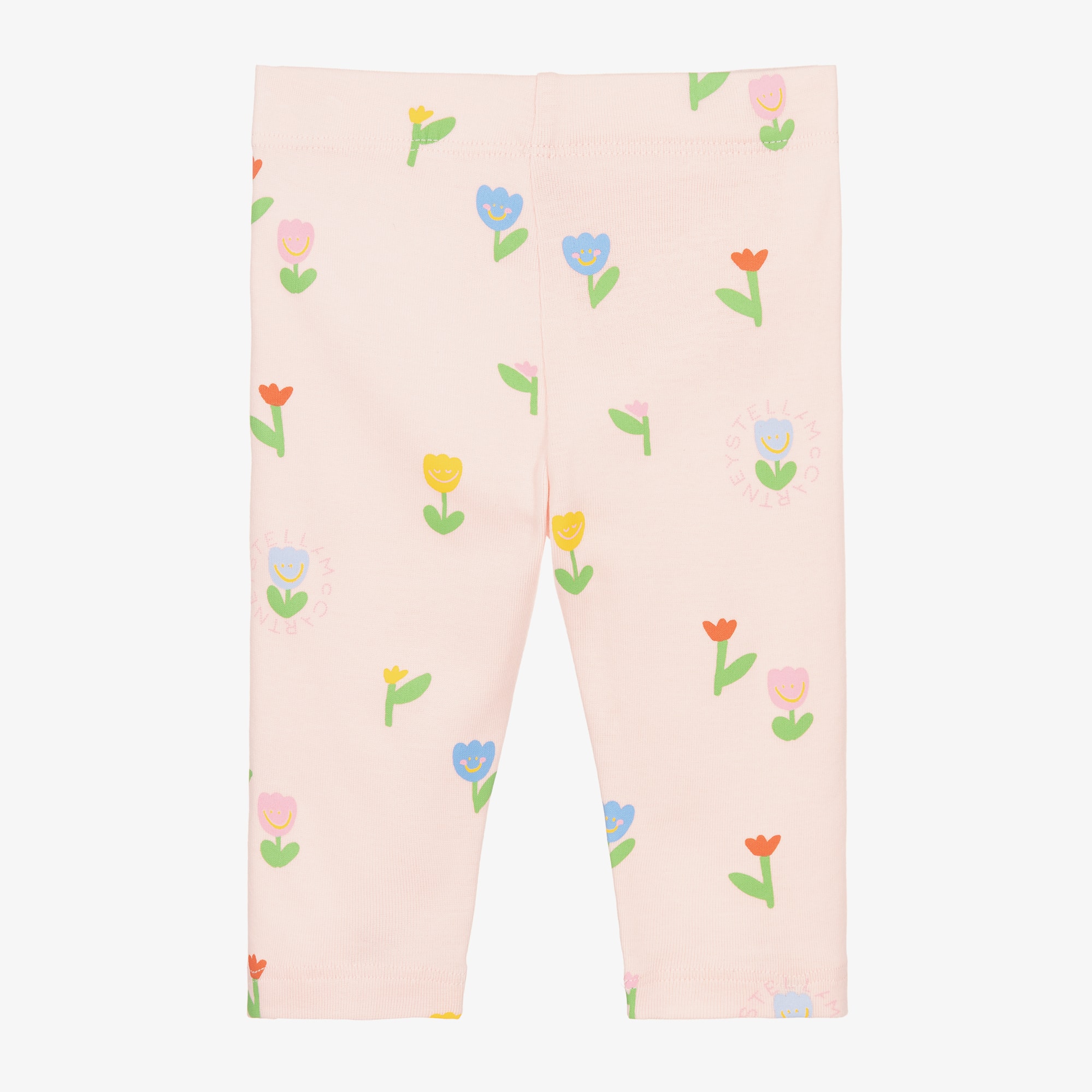 Baby Girls Pink Cotton Floral Pattern Leggings - View 2