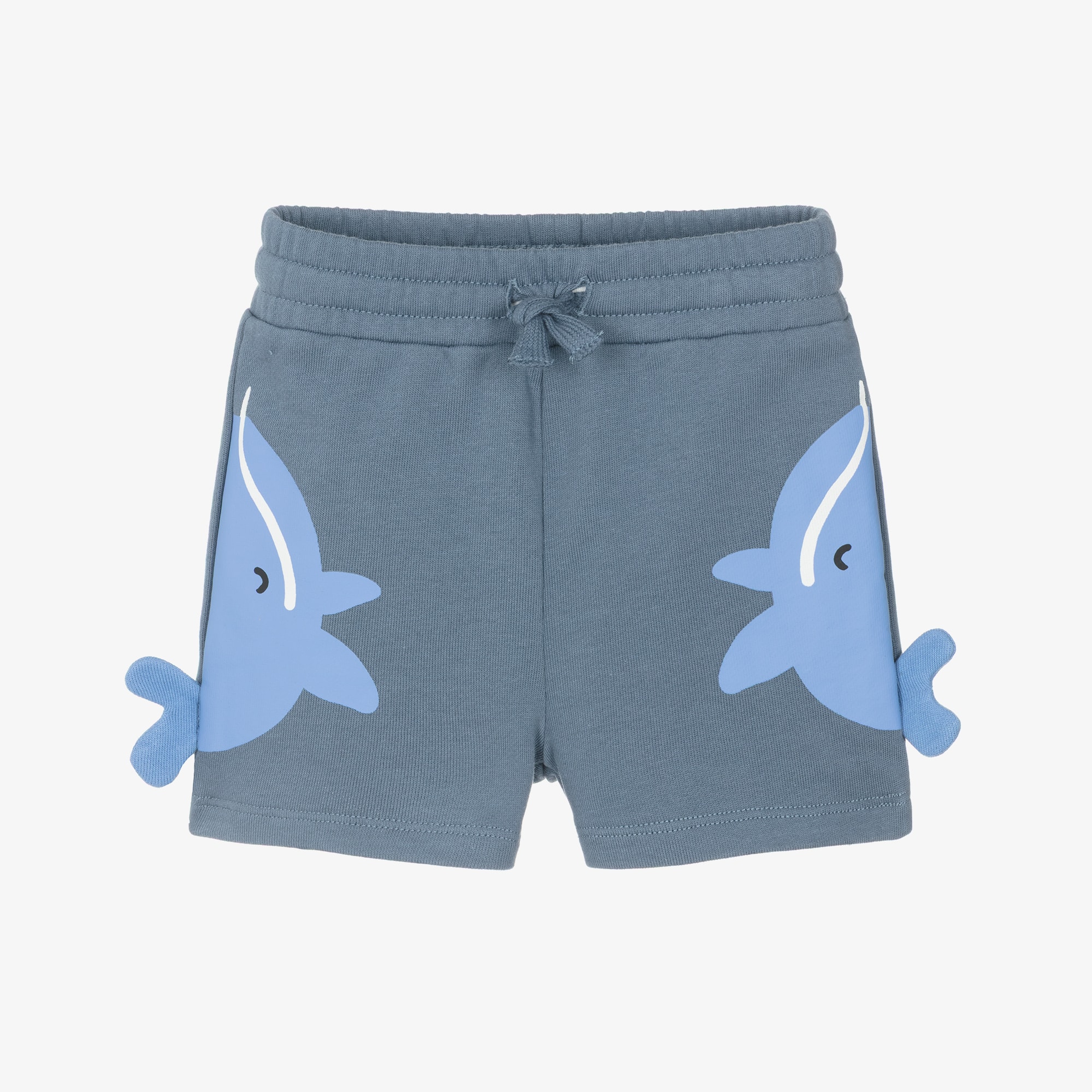 Boys Blue Cotton Jersey Whale Print Shorts - View 1