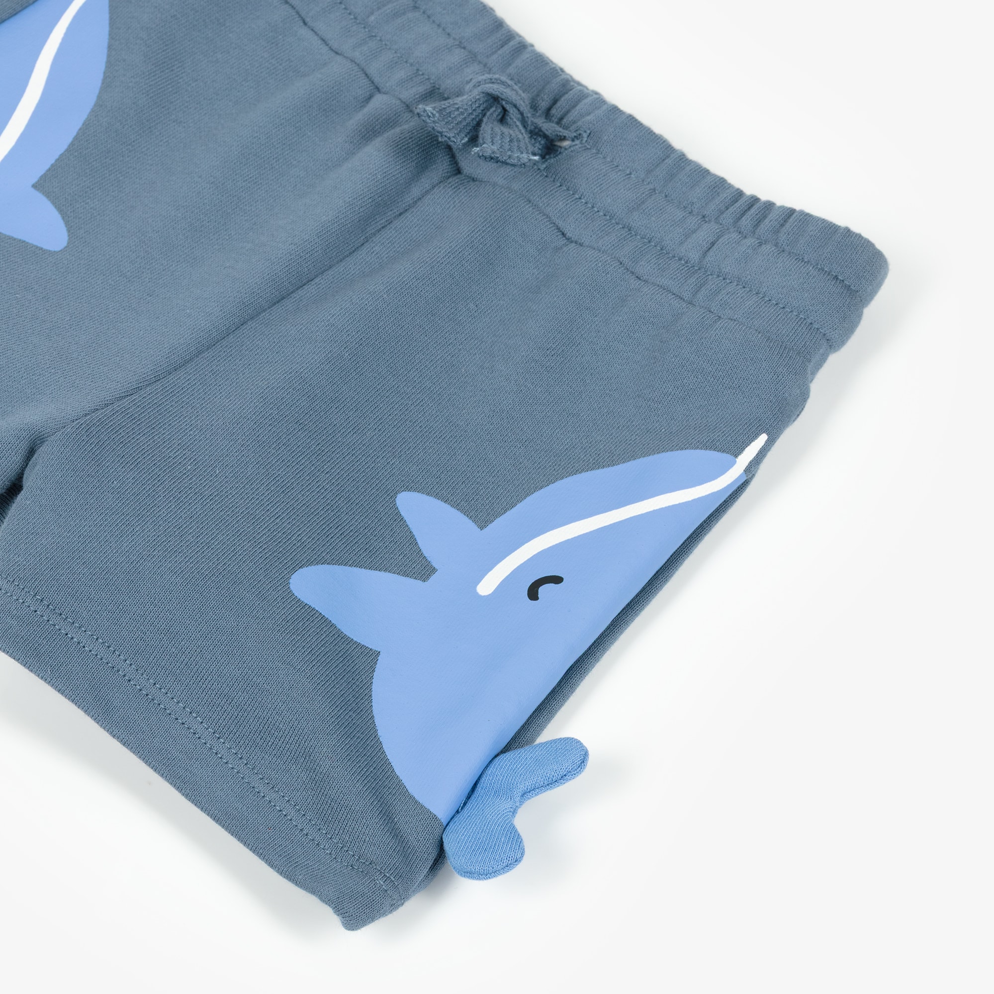 Boys Blue Cotton Jersey Whale Print Shorts - View 3