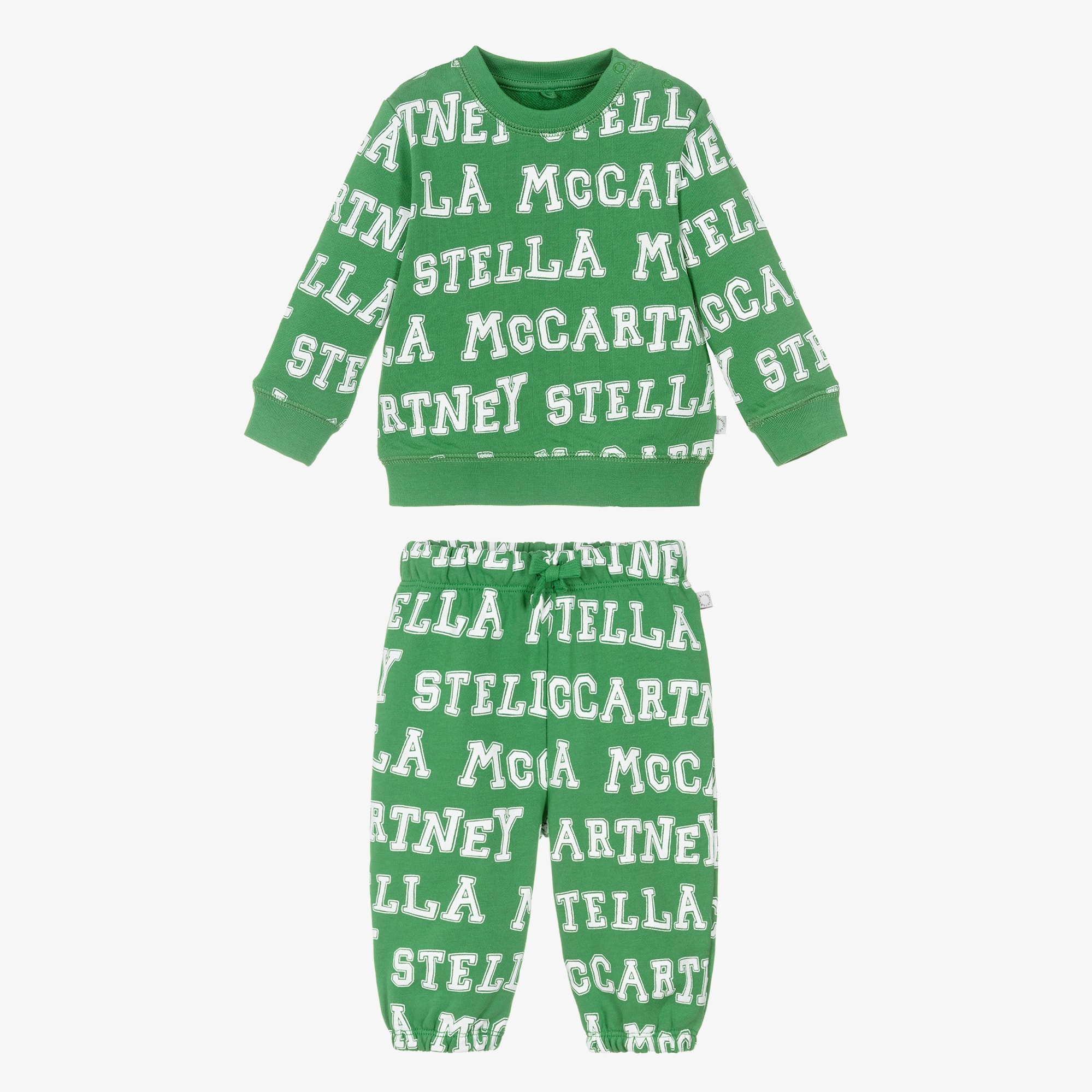 Boys Green Cotton Logo Tracksuit - View 2