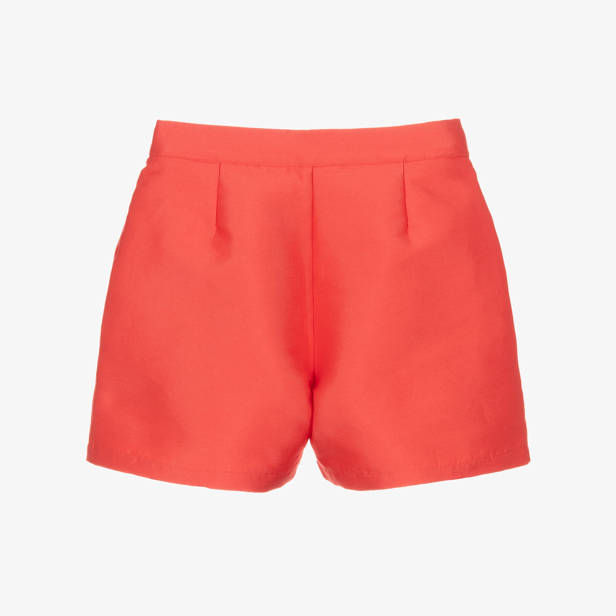 Girls Coral Red Satin Shorts - View 2