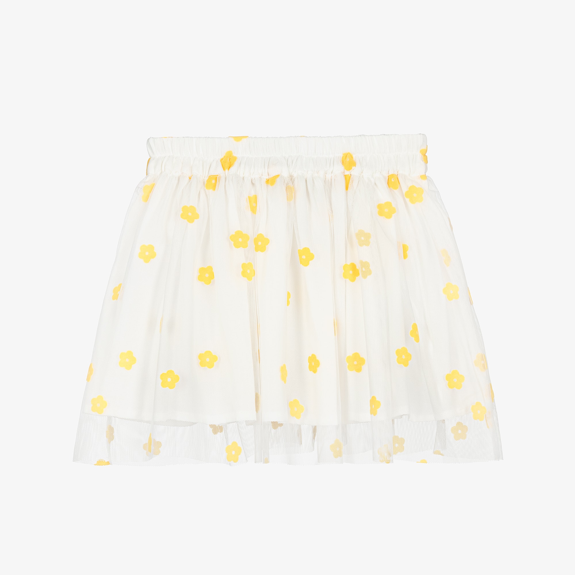 Girls Ivory Tulle Skirt with Yellow Flowers - View 2