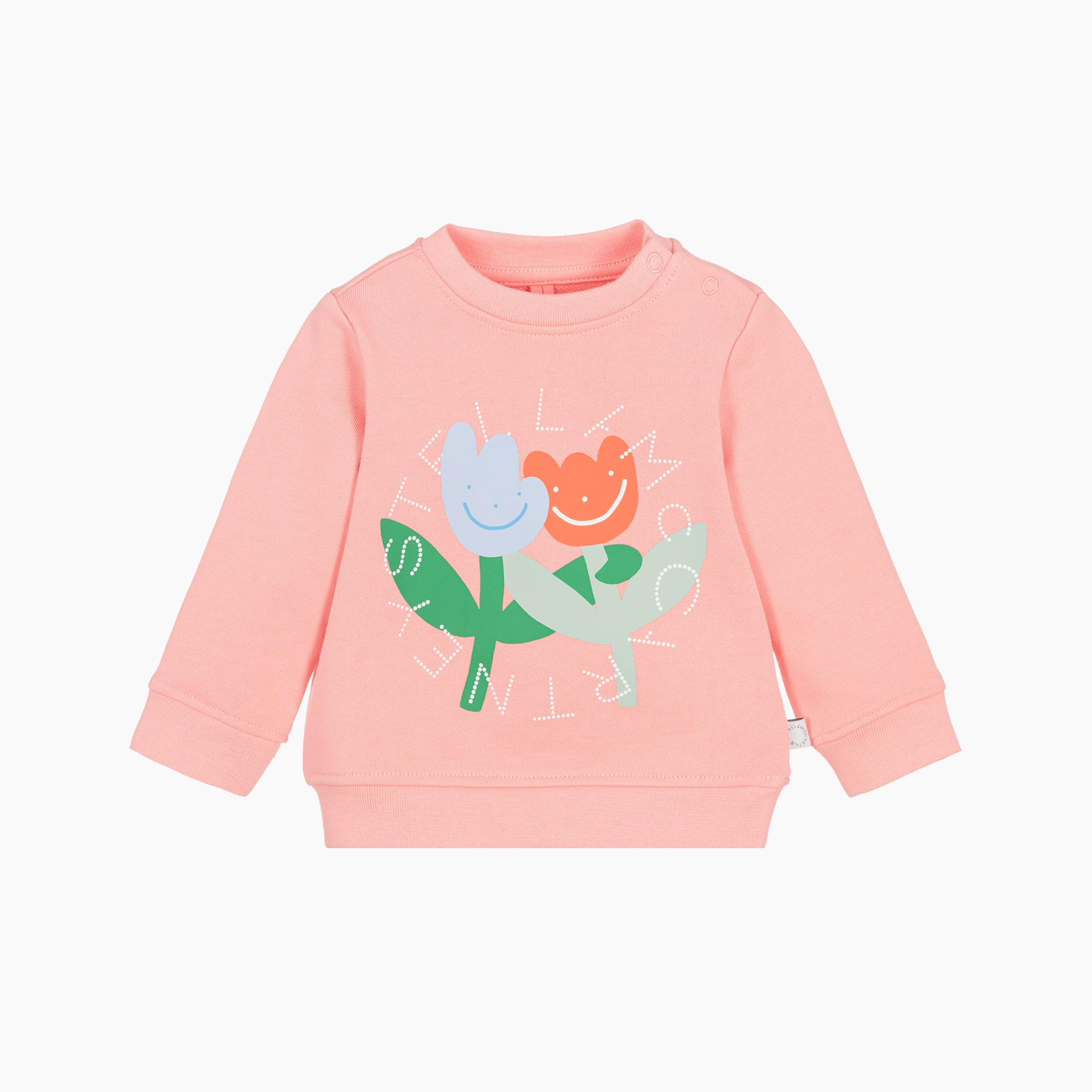 Girls Pink Cotton Sweatshirt with Tulip Logo Design - View 1