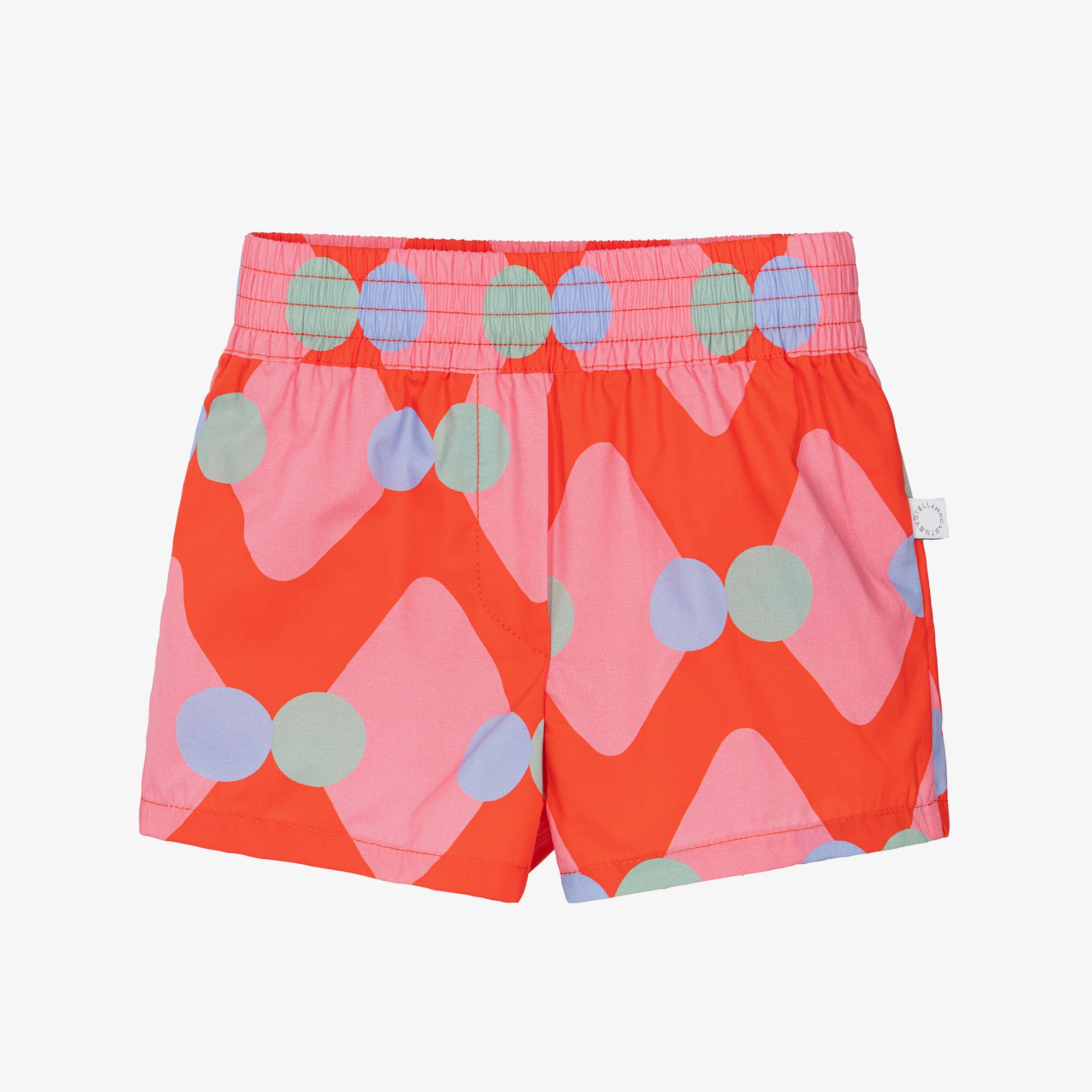 Girls Red & Pink Cotton Shorts with Diamond & Dot Pattern - View 1